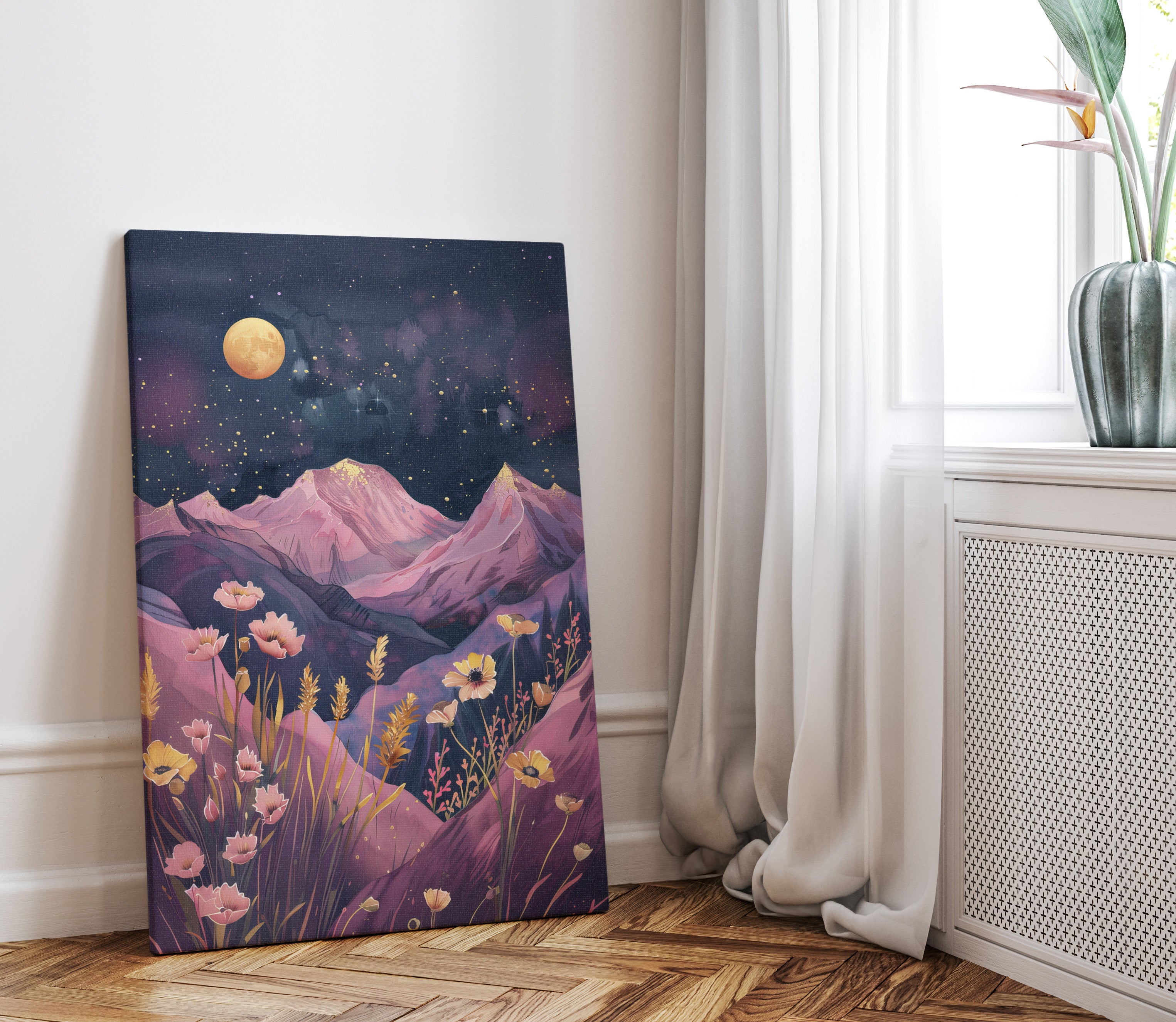.75" Matte Canvas - Golden Moon Over Lavender Peaks