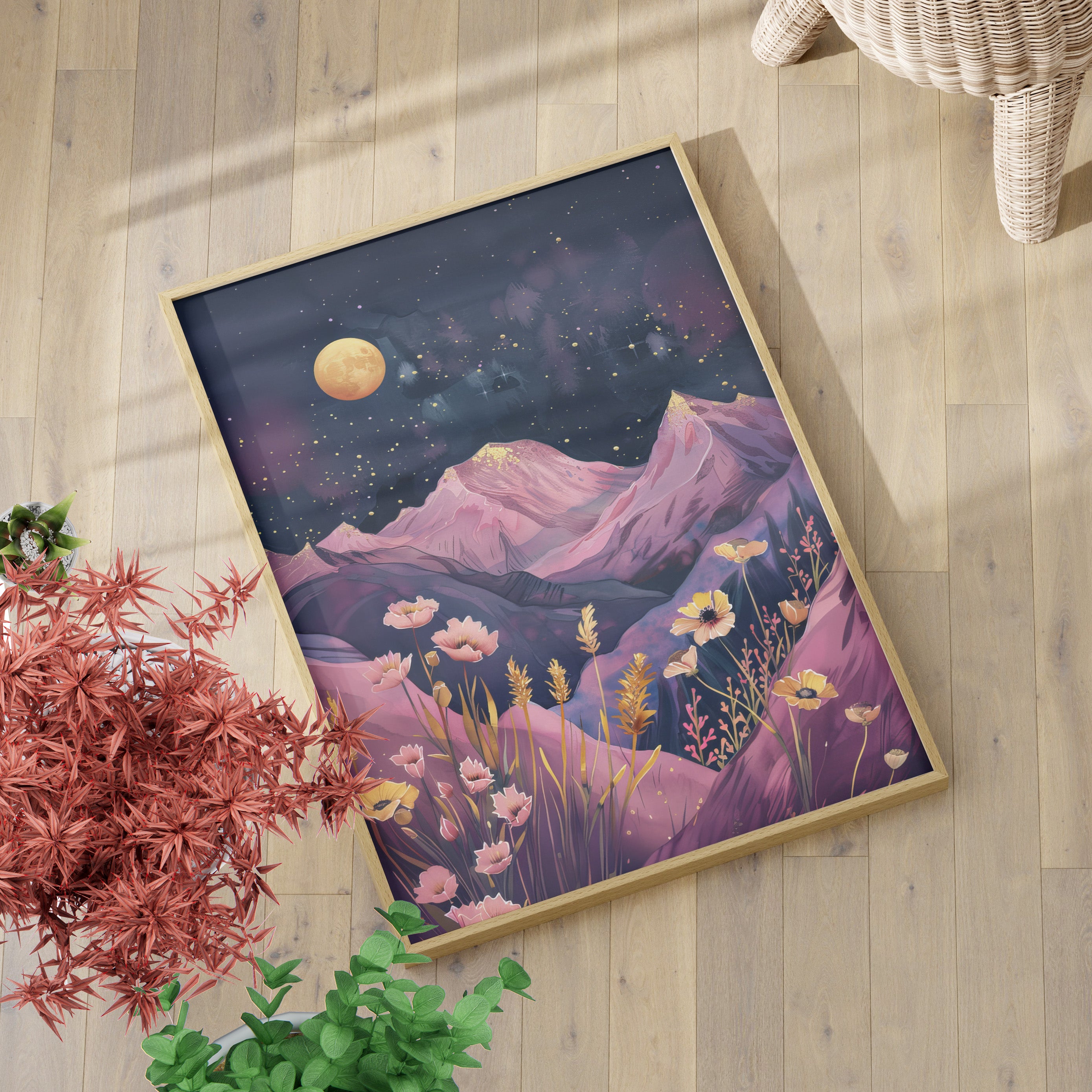 Golden Moon Over Lavender Peaks