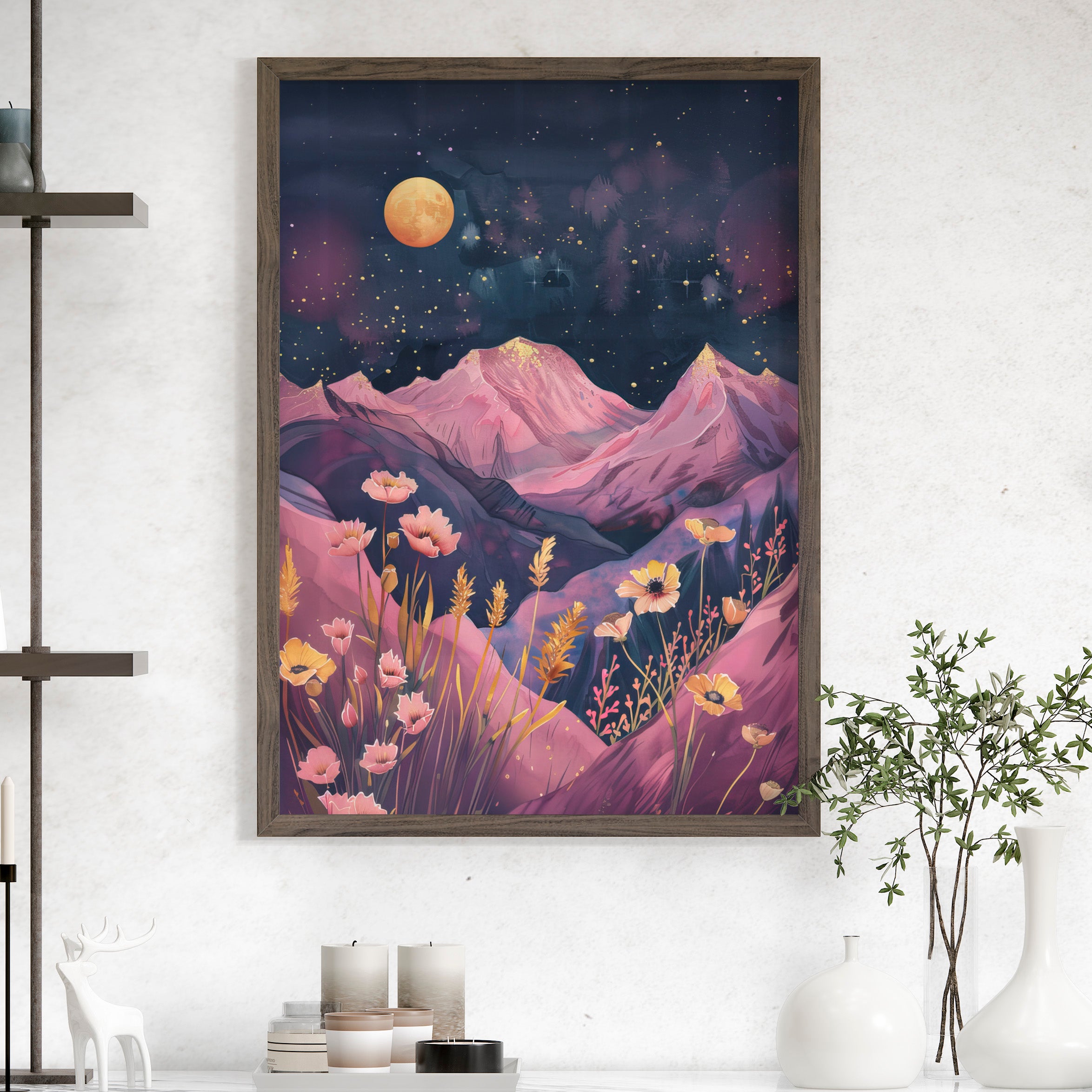 Golden Moon Over Lavender Peaks