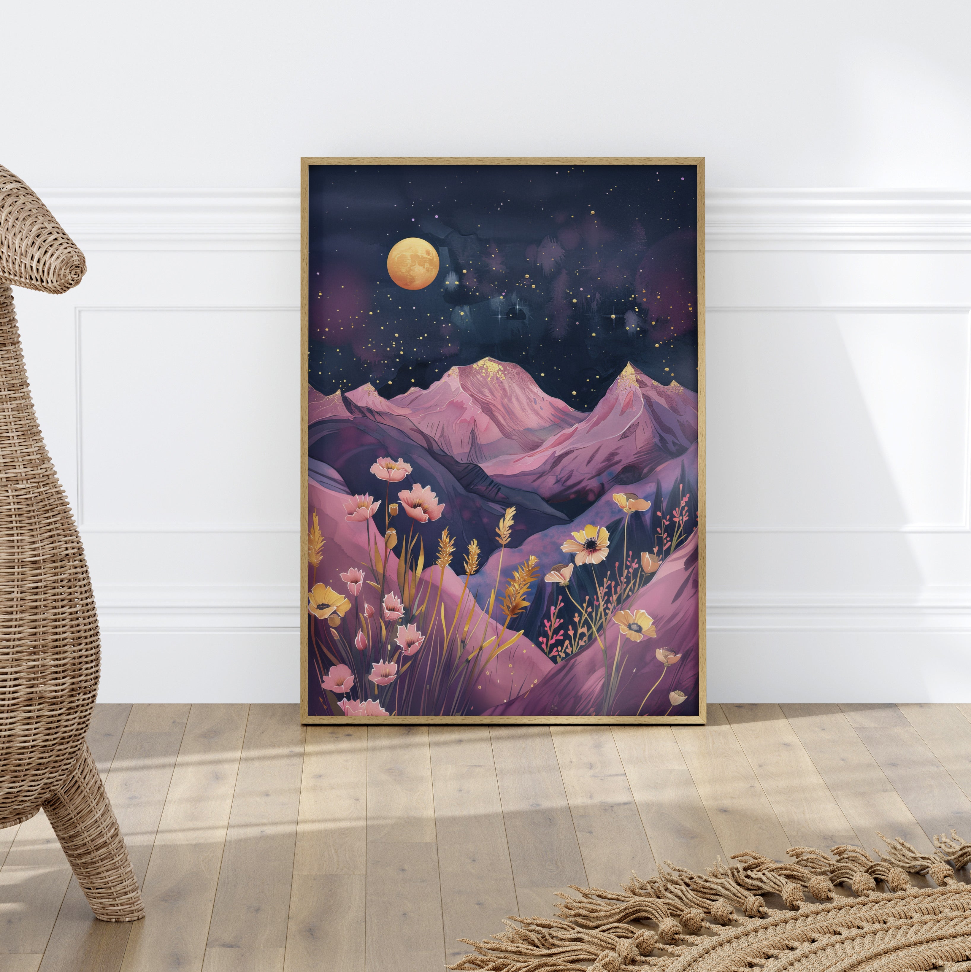 Golden Moon Over Lavender Peaks