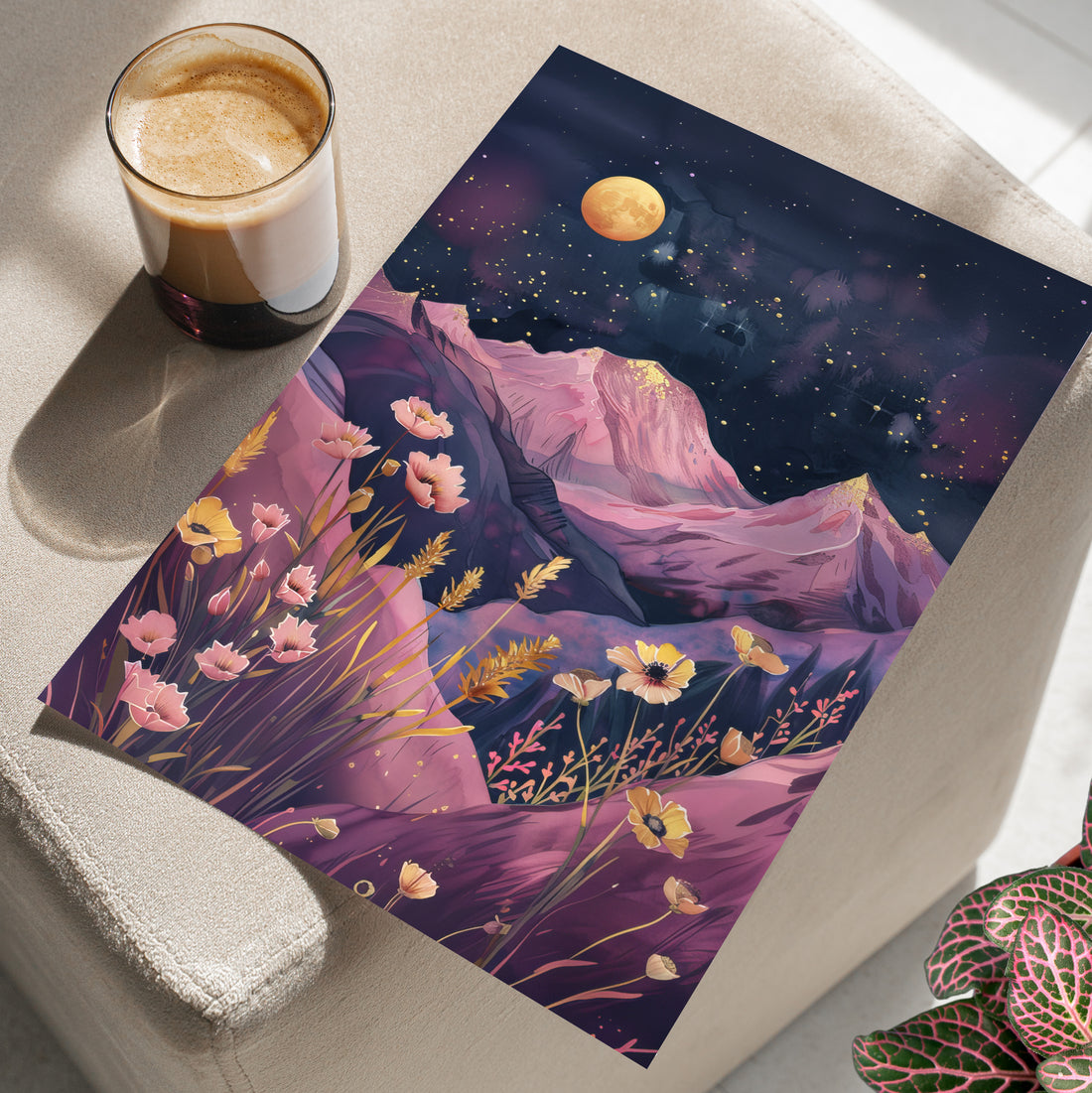 Golden Moon Over Lavender Peaks