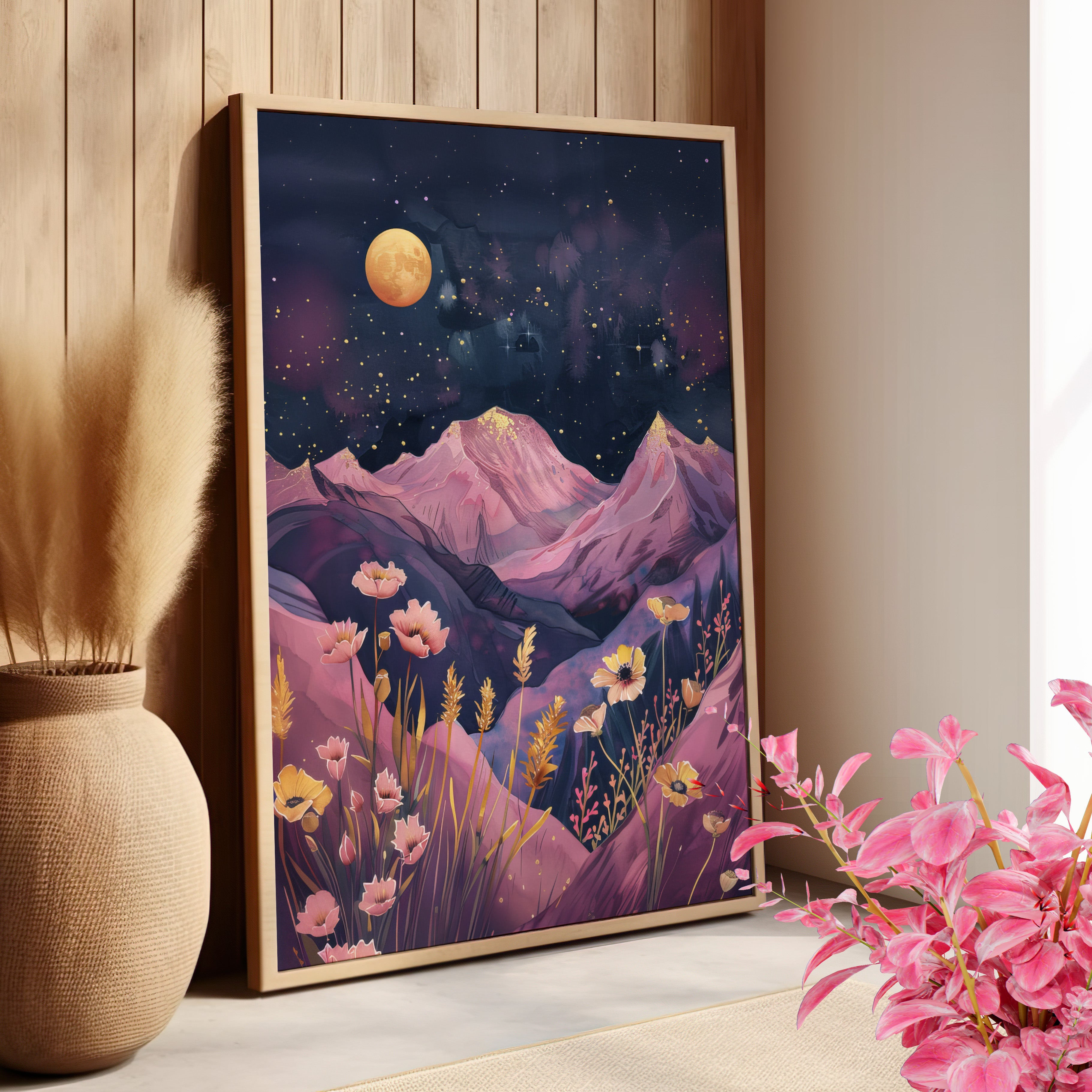 Golden Moon Over Lavender Peaks