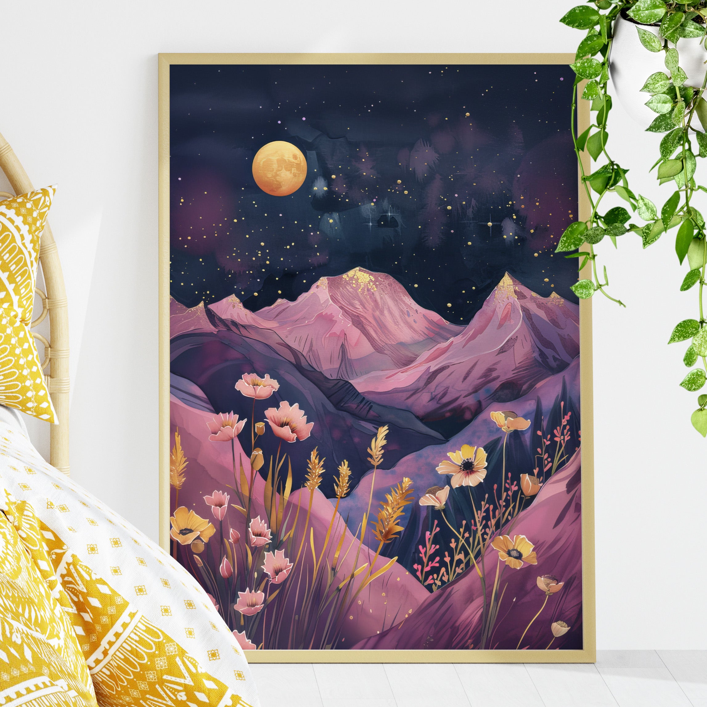 Golden Moon Over Lavender Peaks