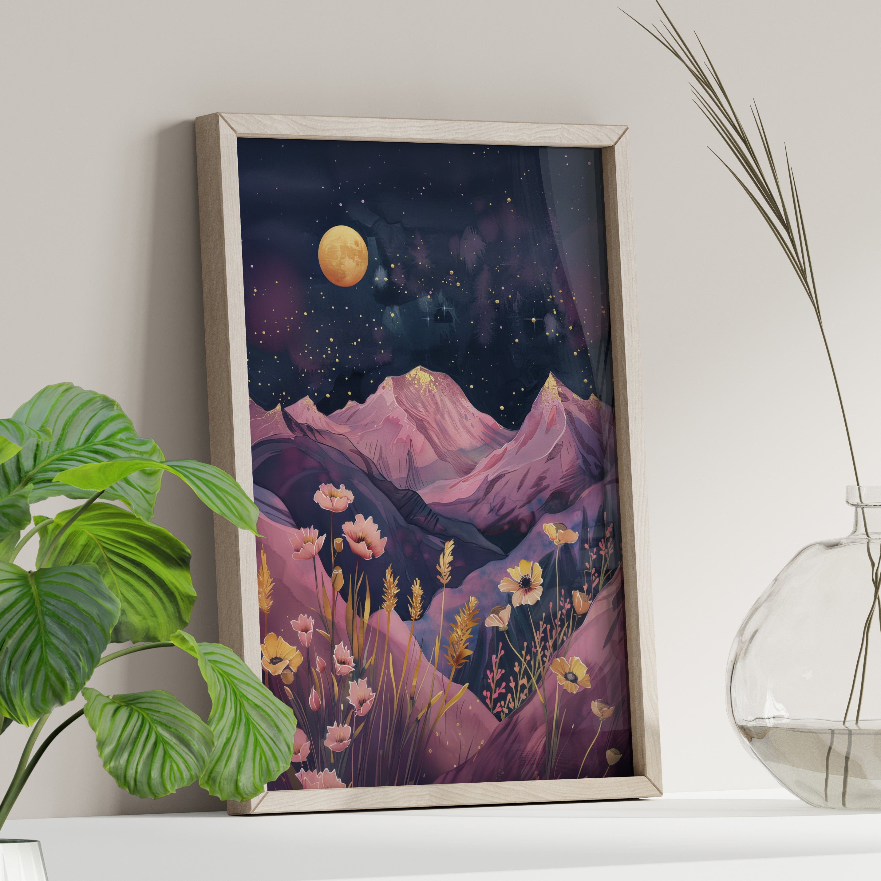 Golden Moon Over Lavender Peaks