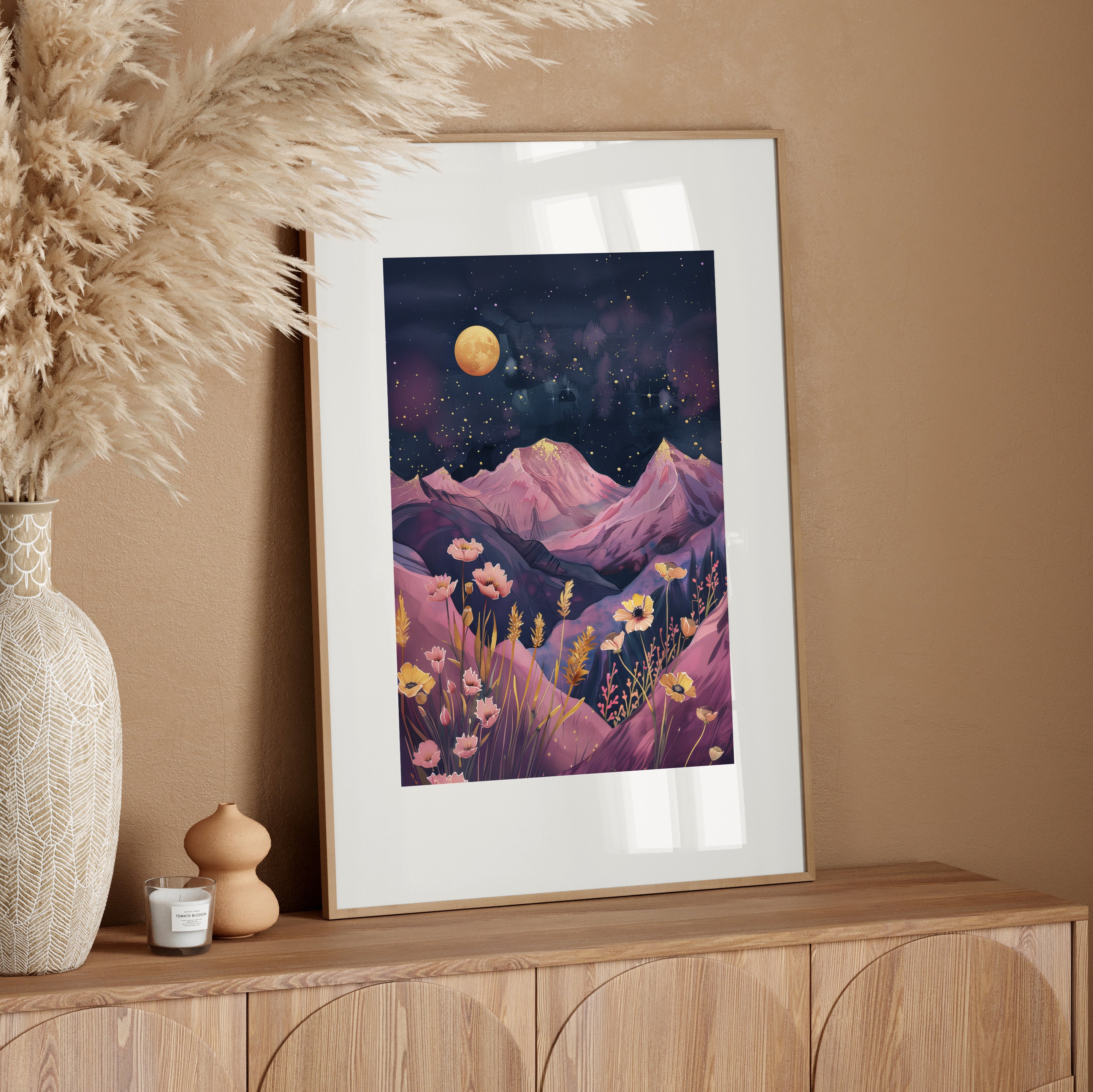 Golden Moon Over Lavender Peaks