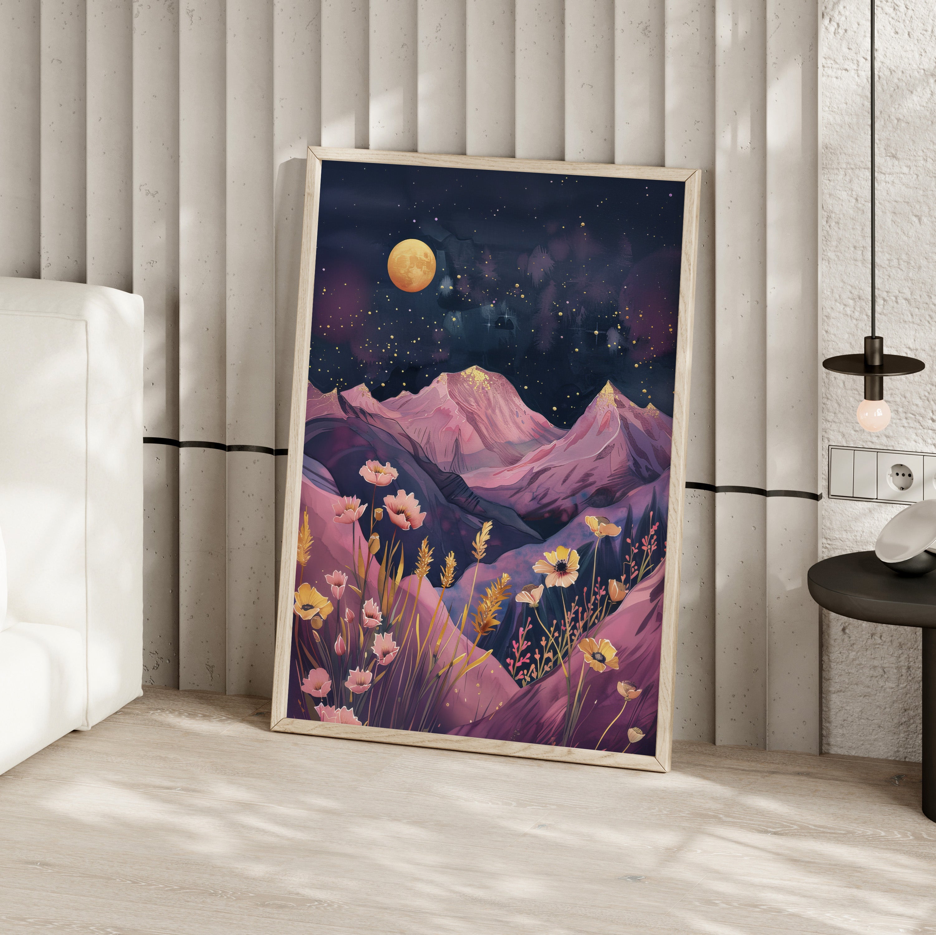 Golden Moon Over Lavender Peaks