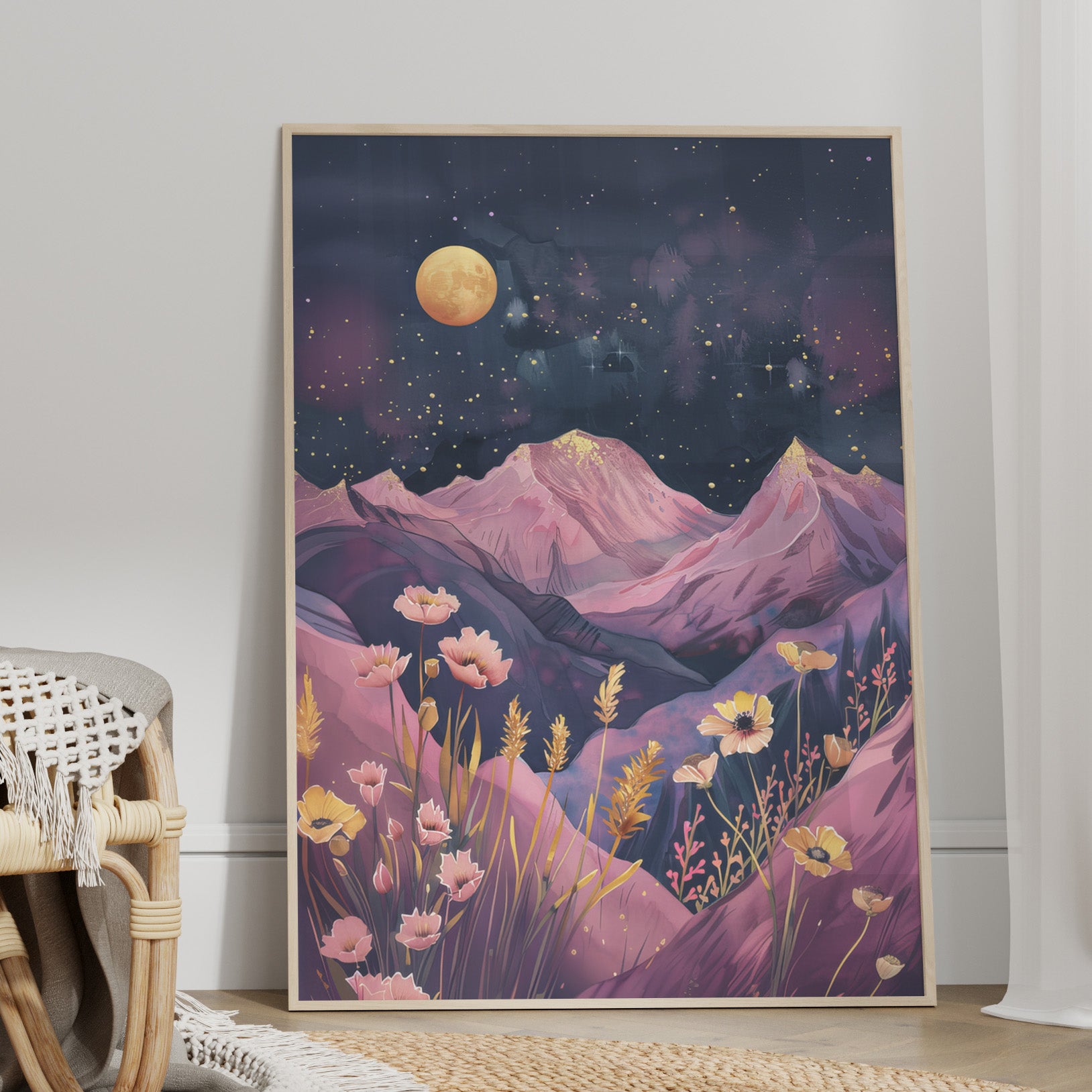 Golden Moon Over Lavender Peaks