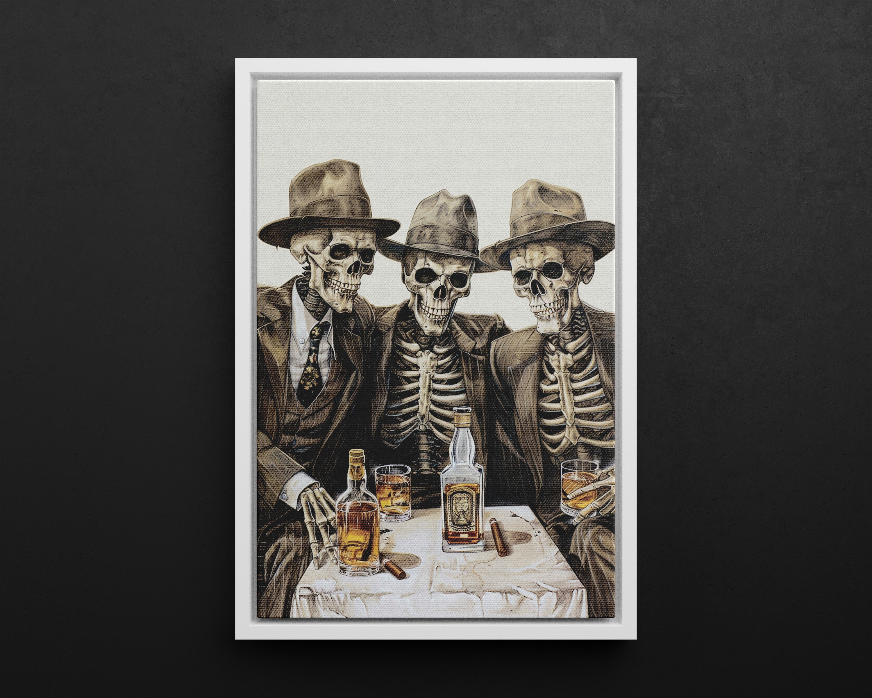 Framed Canvas - Skeleton Whiskey Gentlemen