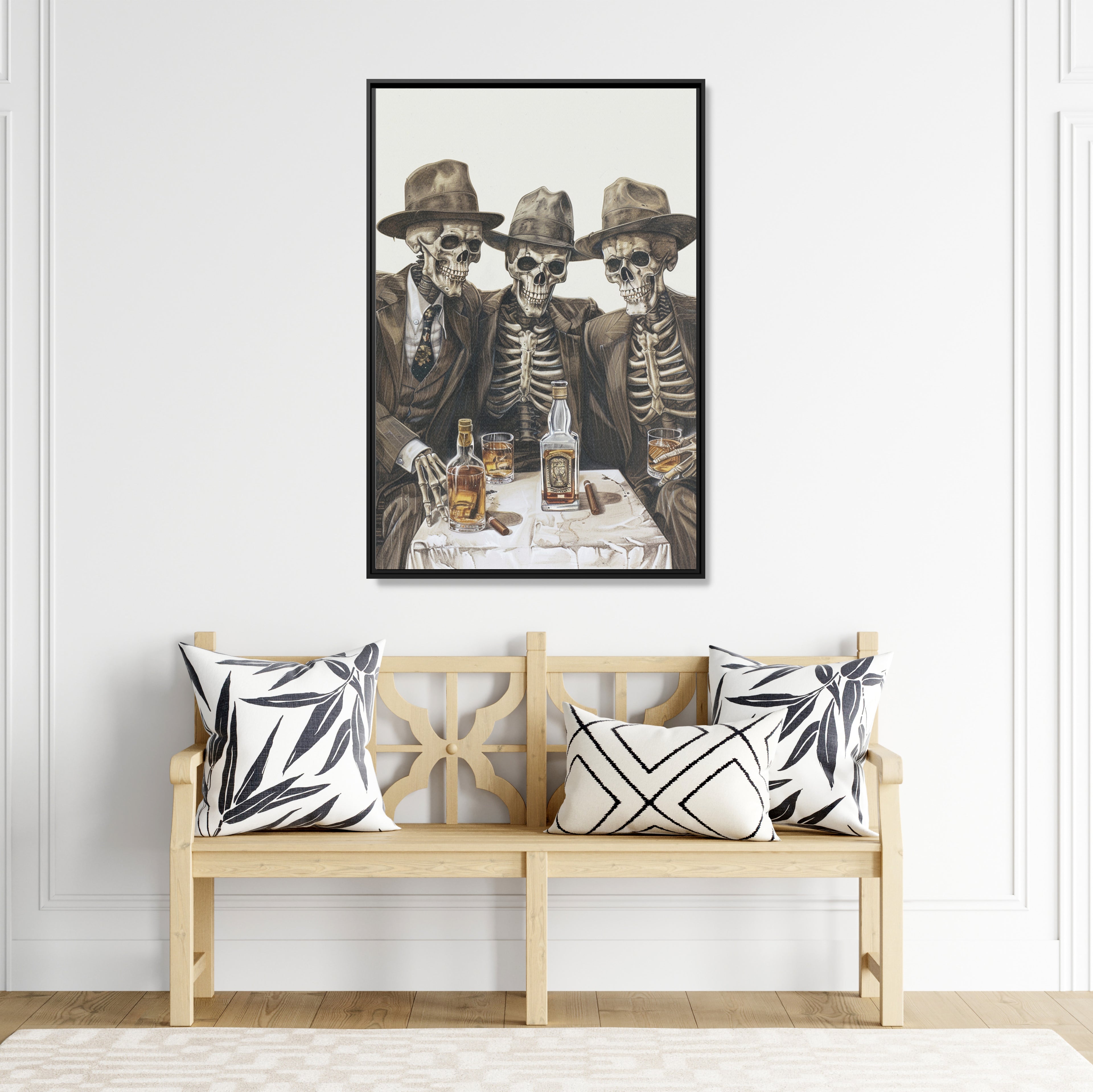 Framed Canvas - Skeleton Whiskey Gentlemen