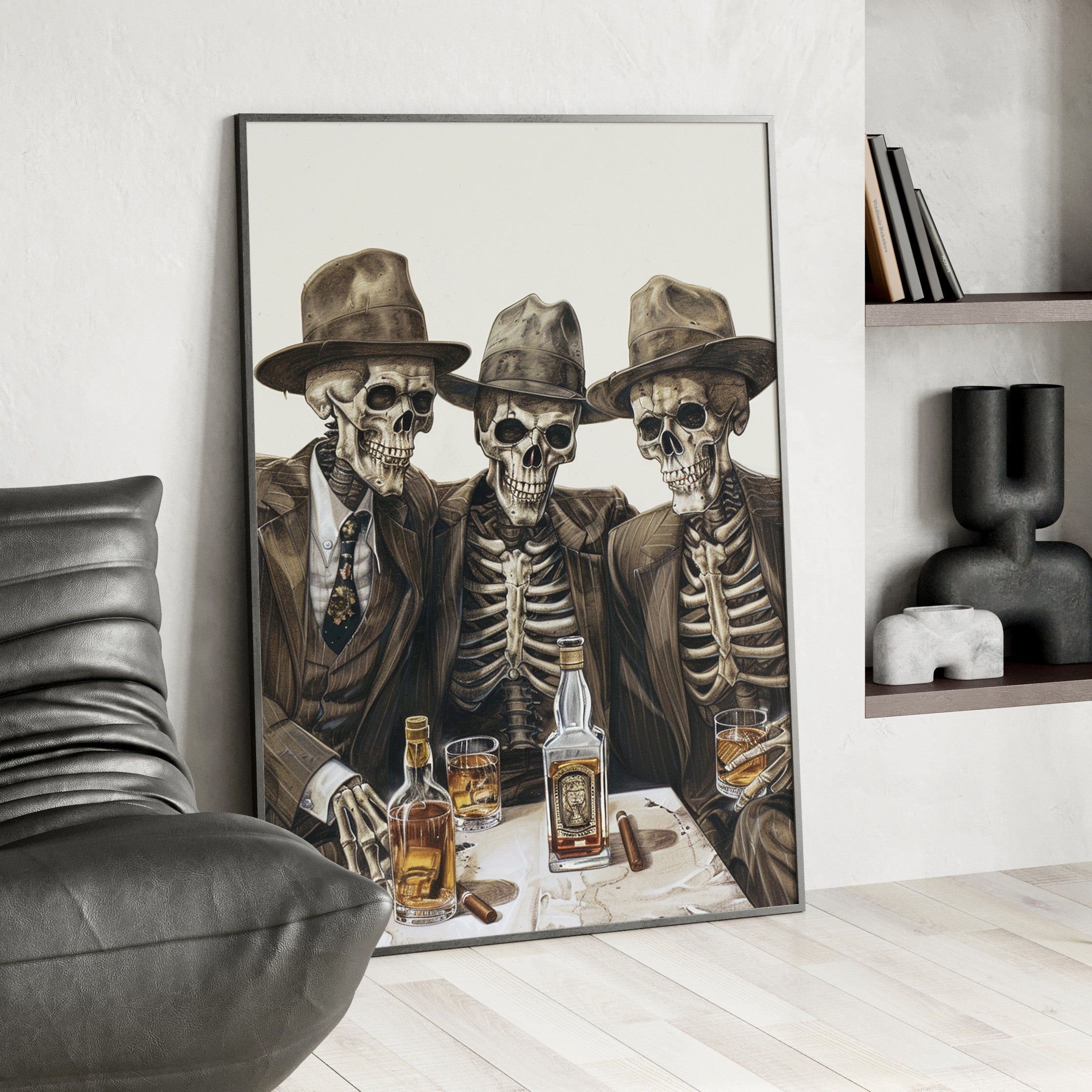 Framed Paper Print - Skeleton Whiskey Gentlemen