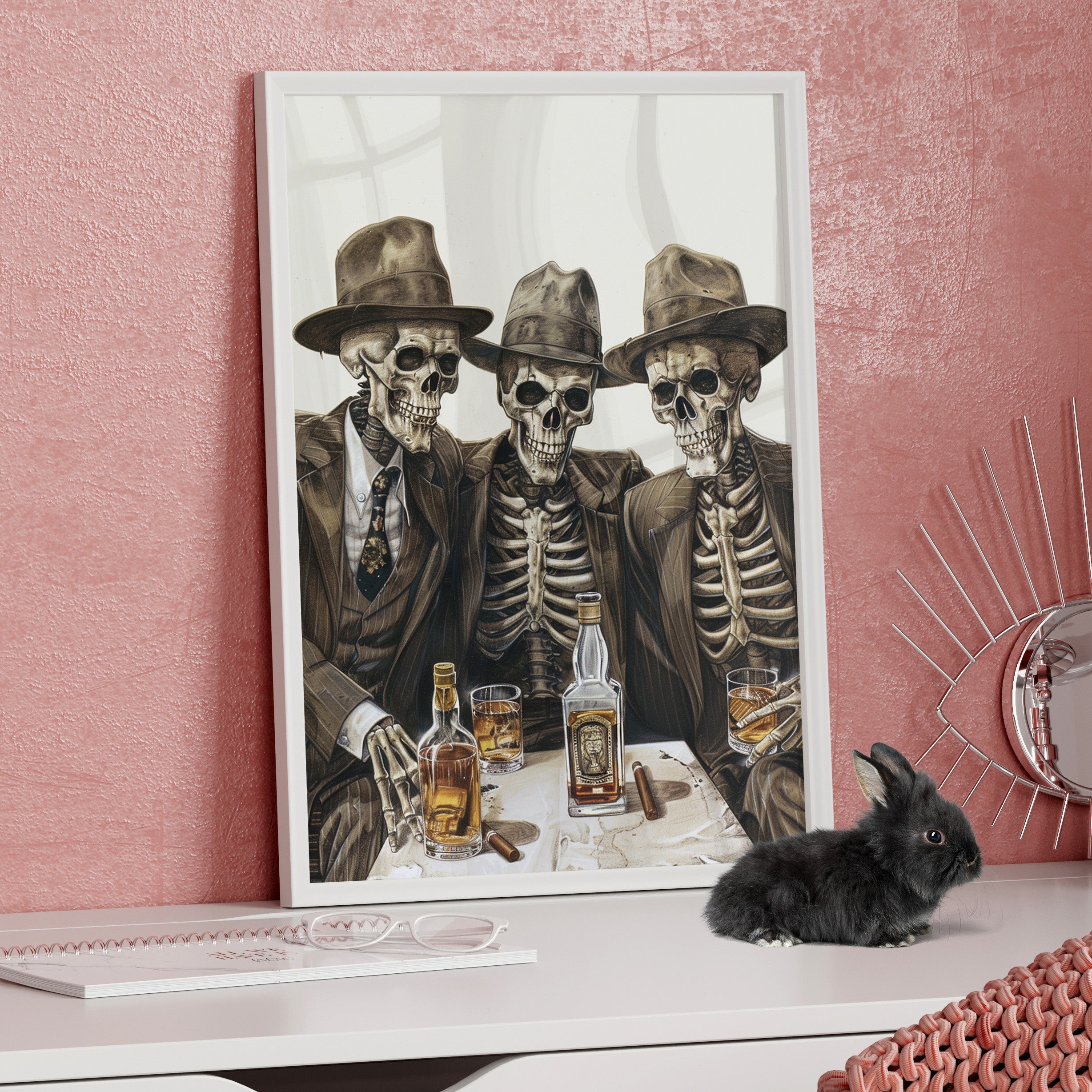 Framed Paper Print - Skeleton Whiskey Gentlemen