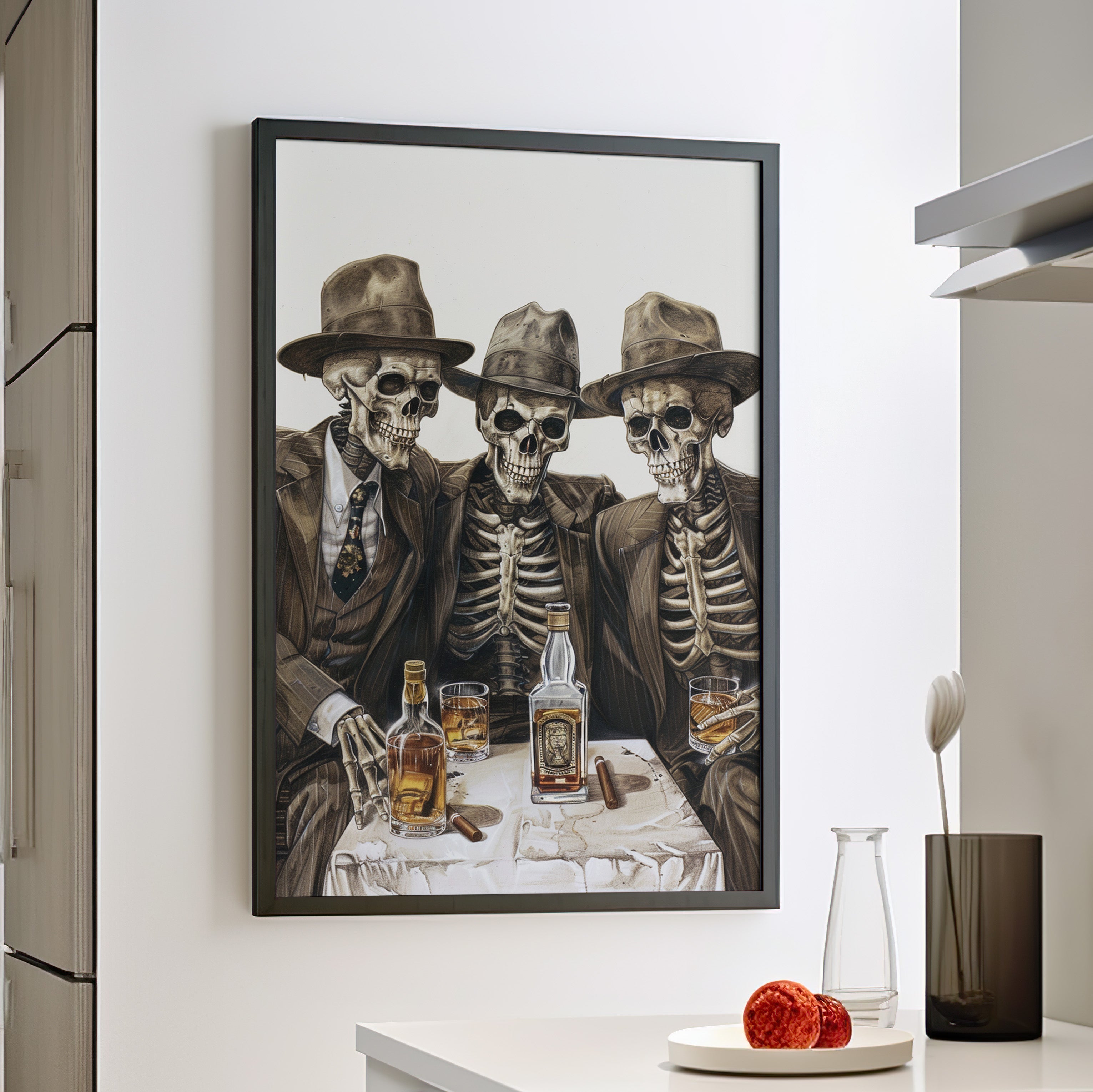 Framed Paper Print - Skeleton Whiskey Gentlemen