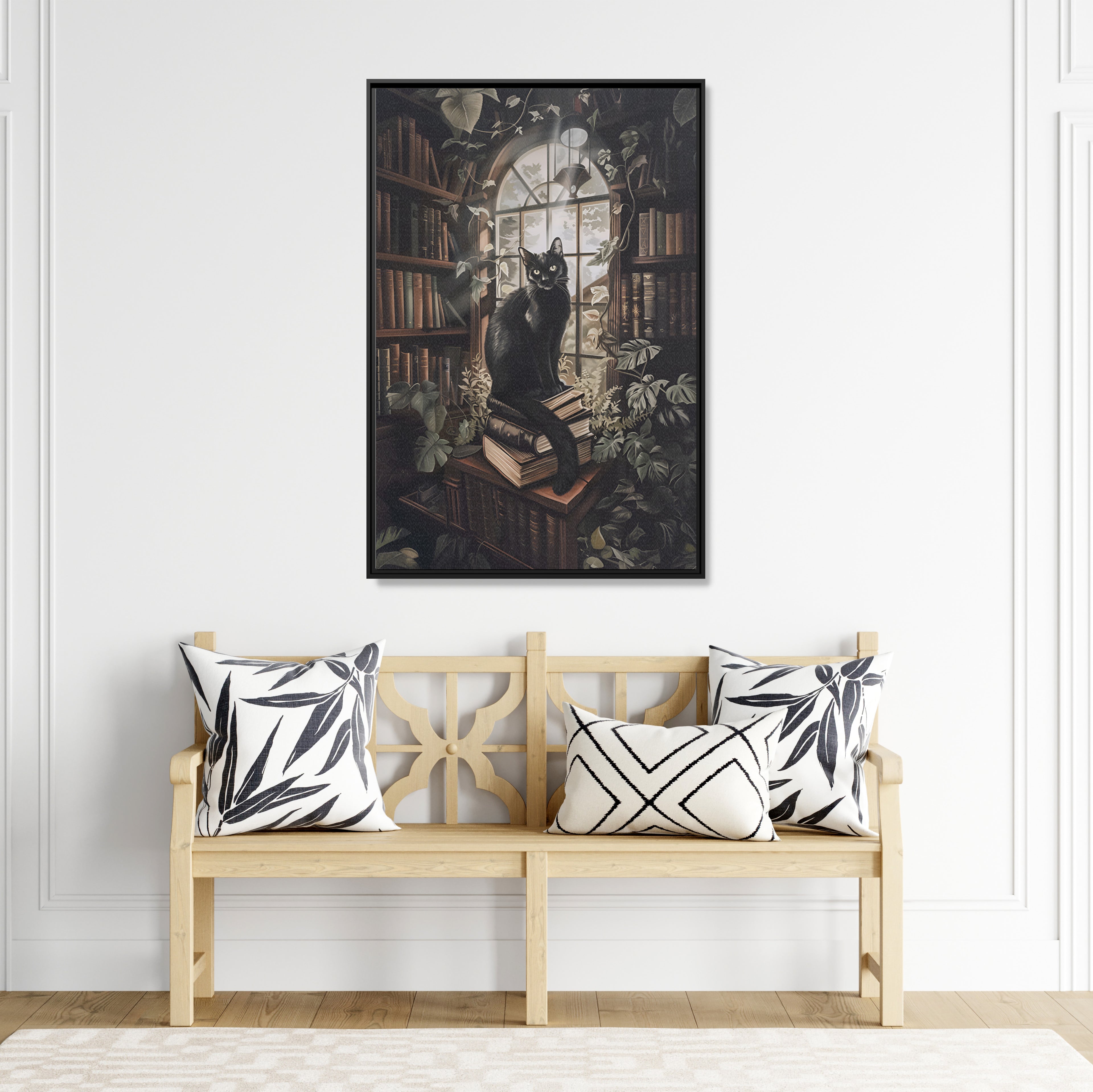 Framed Canvas - Book Hoarder Feline Gaze