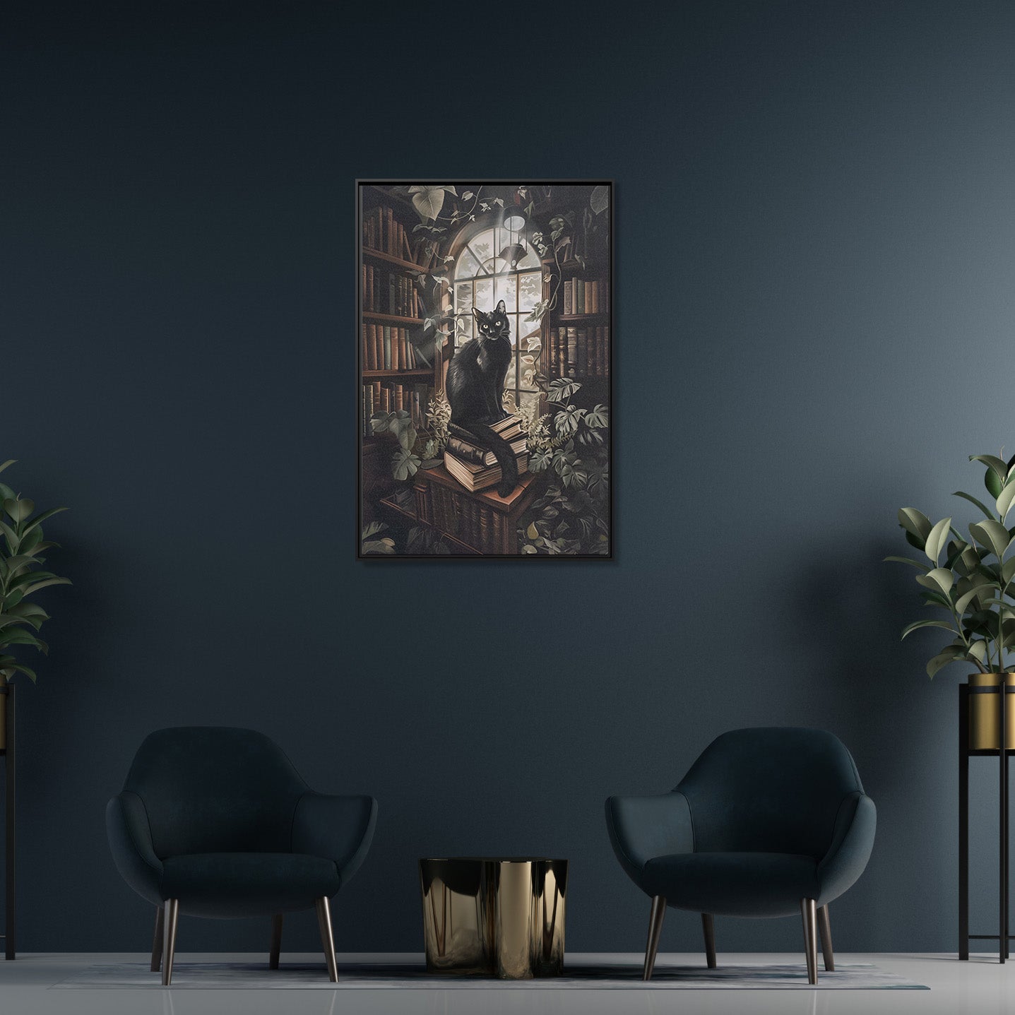 Framed Canvas - Book Hoarder Feline Gaze