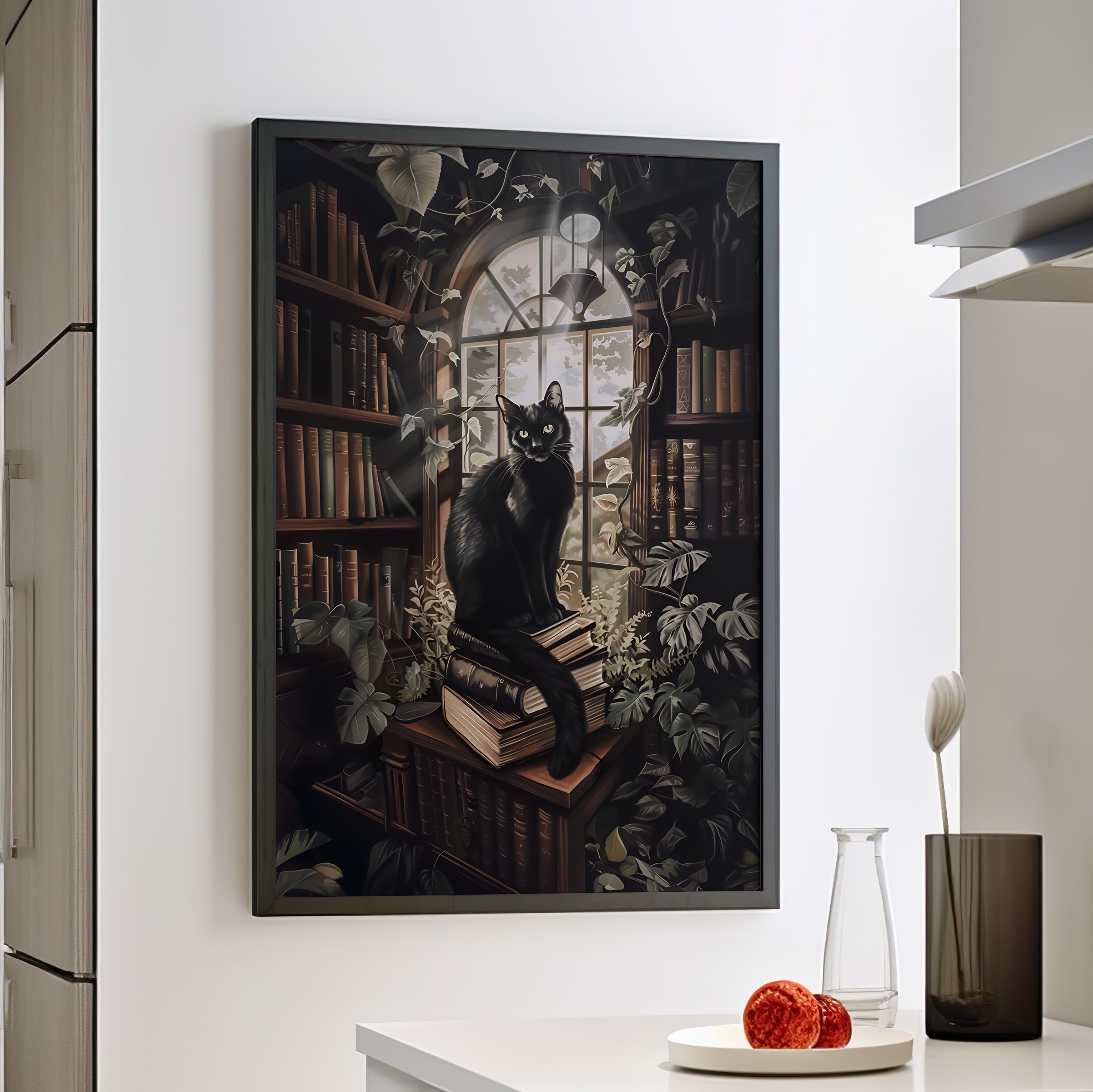 Framed Paper Print - Book Hoarder Feline Gaze