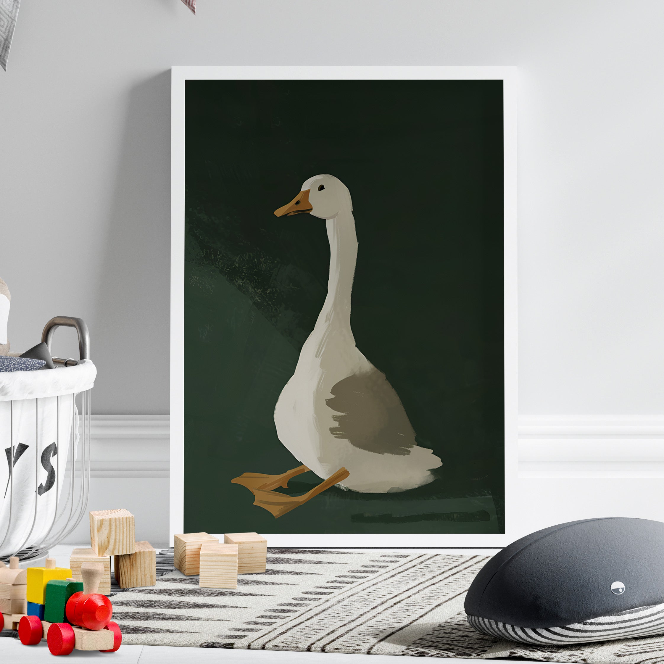 Framed Paper Print - Sitting Goose in Spotlight