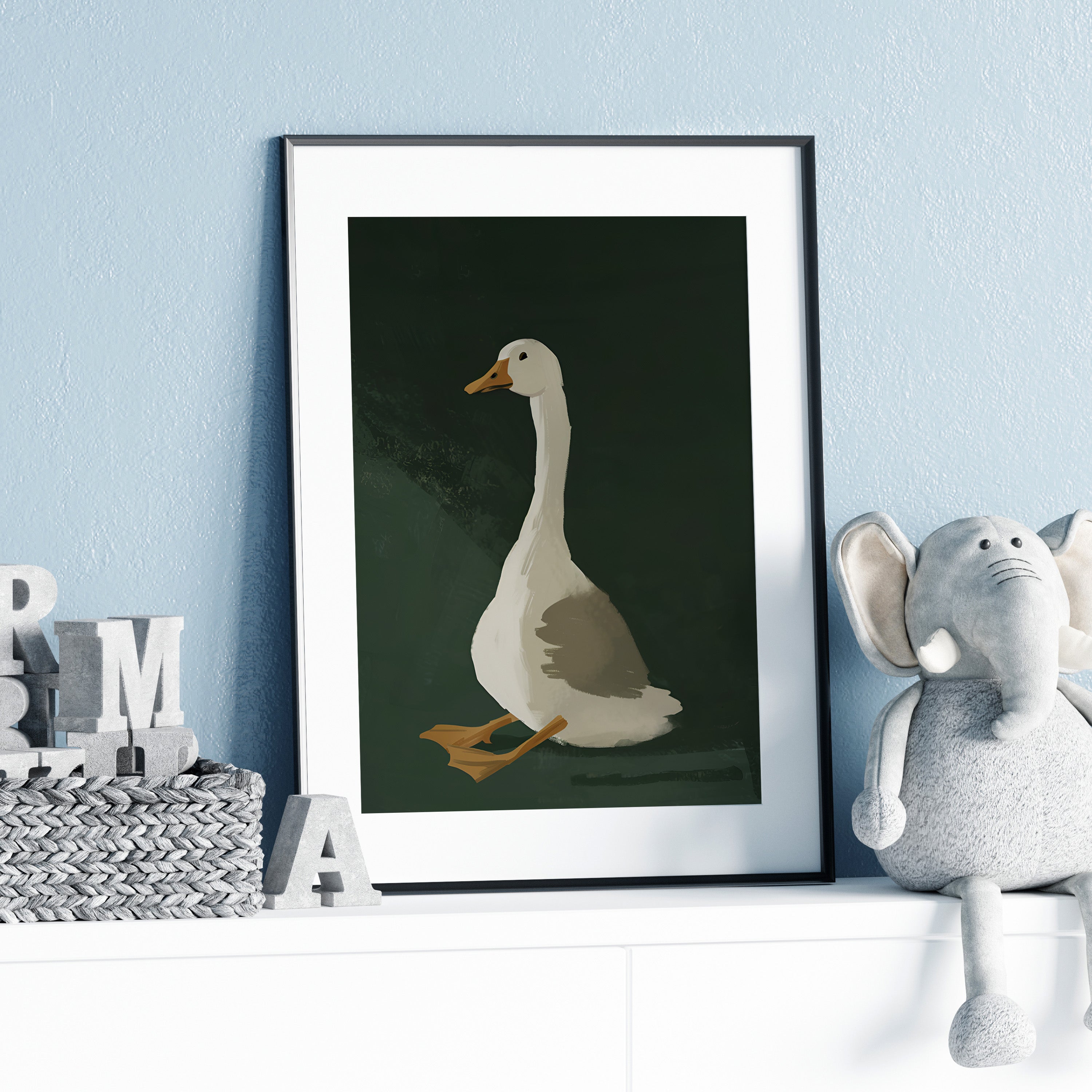Framed Paper Print - Sitting Goose in Spotlight