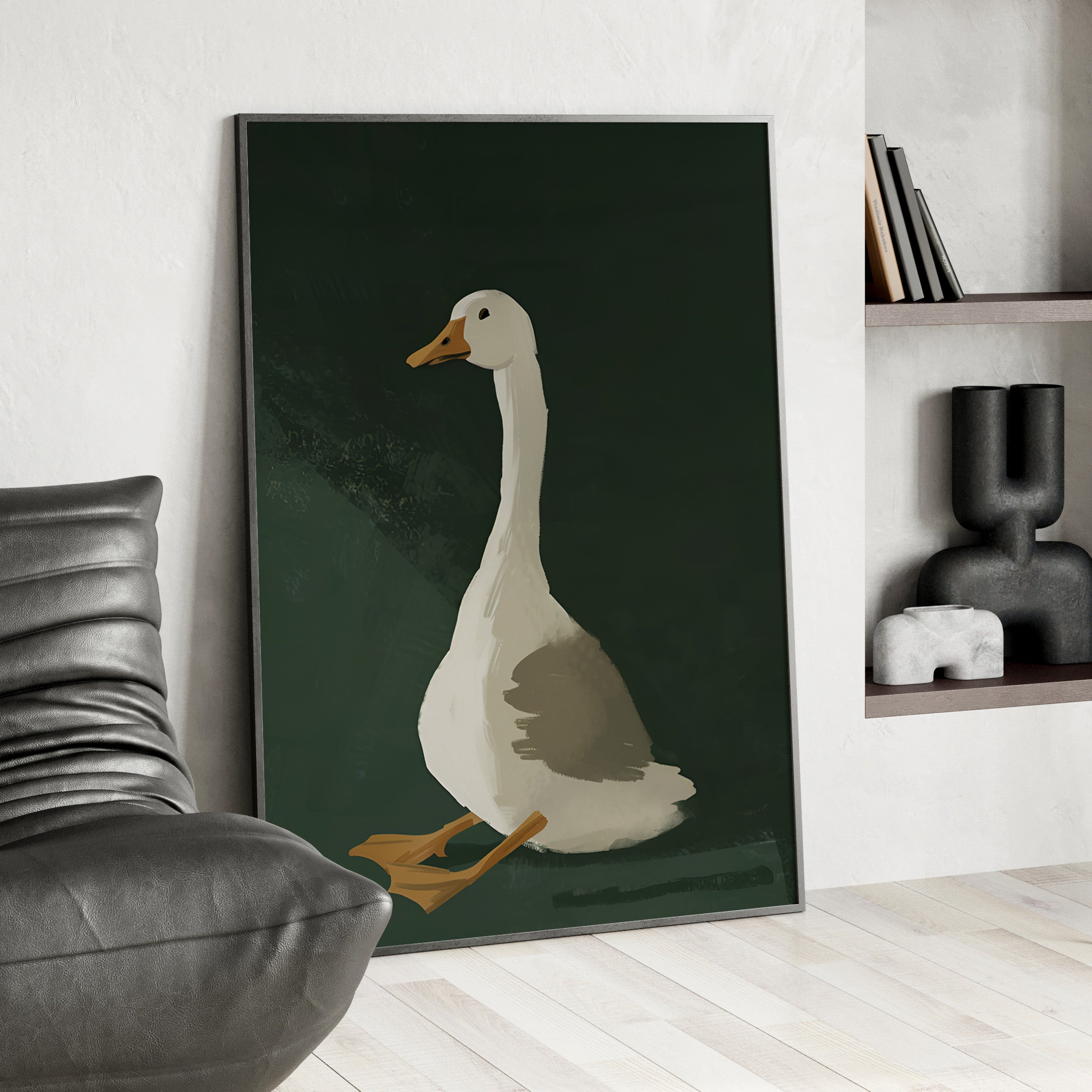 Framed Paper Print - Sitting Goose in Spotlight