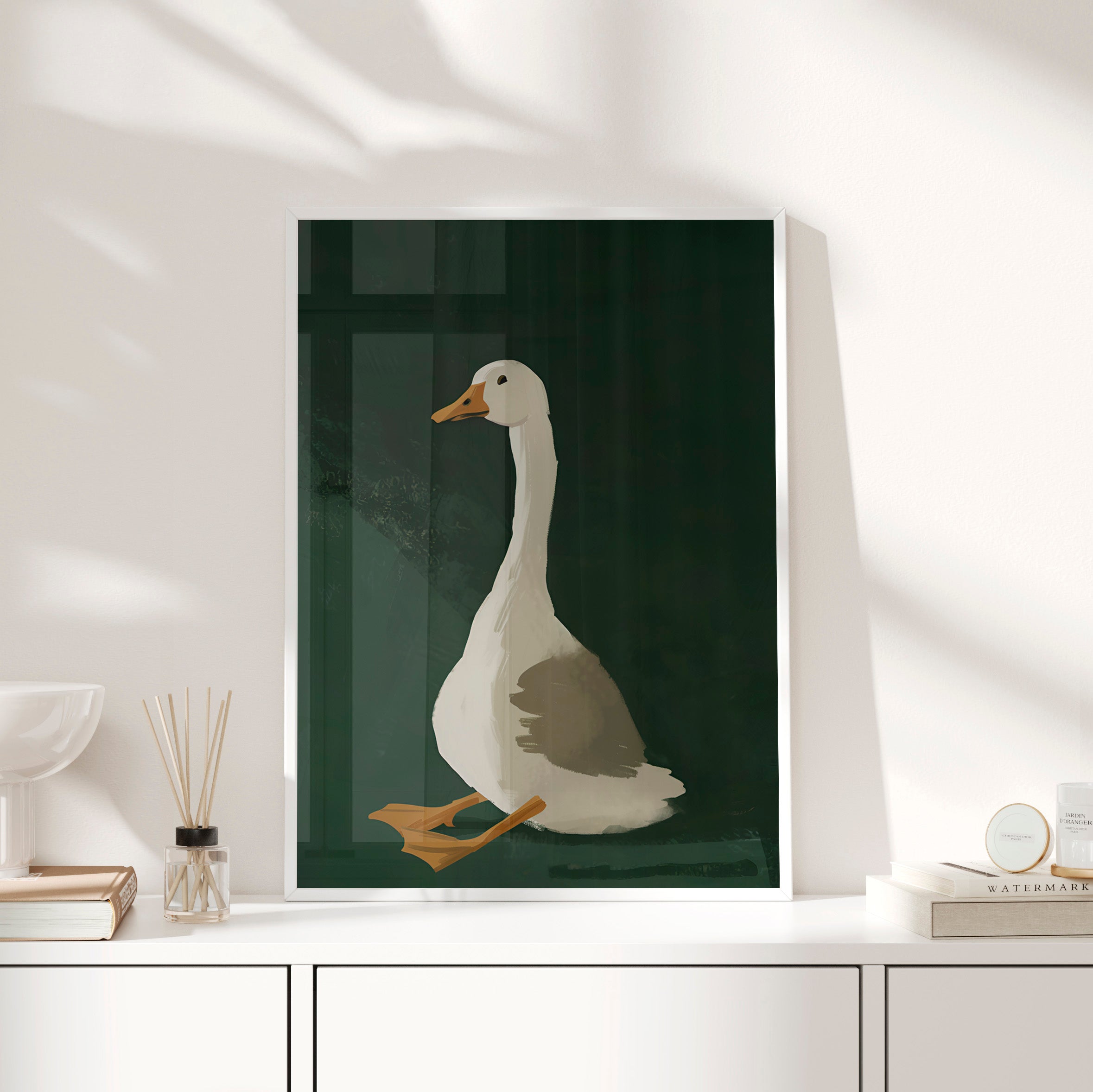 Framed Paper Print - Sitting Goose in Spotlight