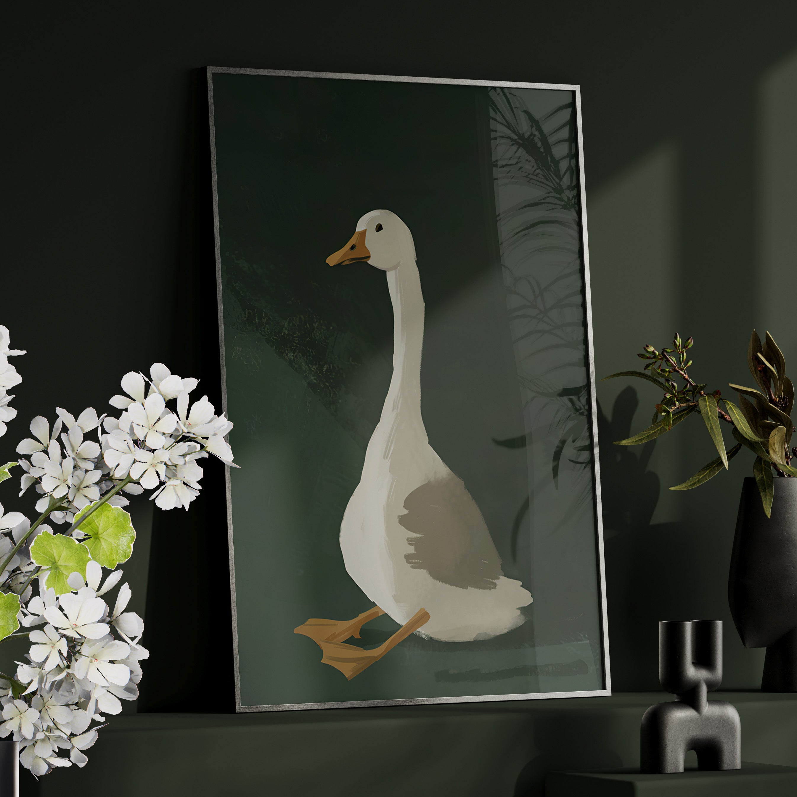 Framed Paper Print - Sitting Goose in Spotlight