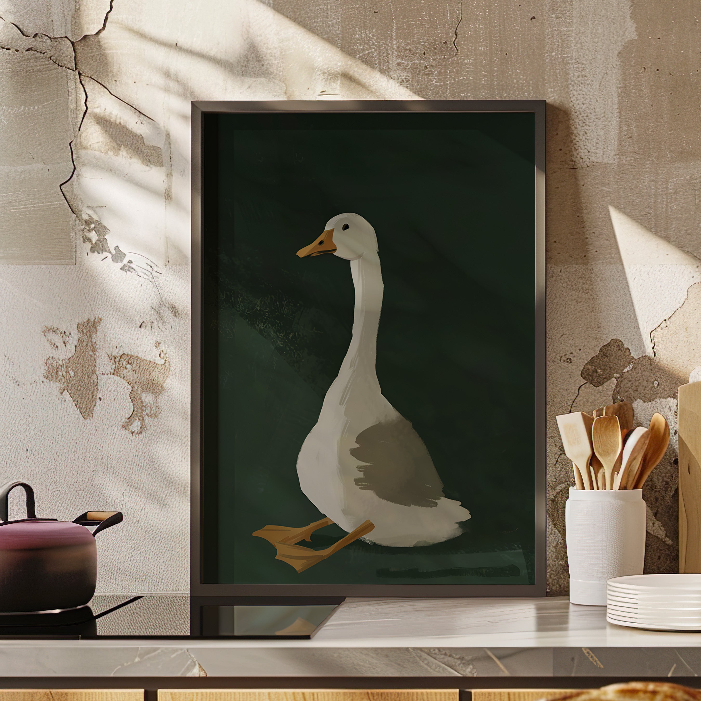 Framed Paper Print - Sitting Goose in Spotlight