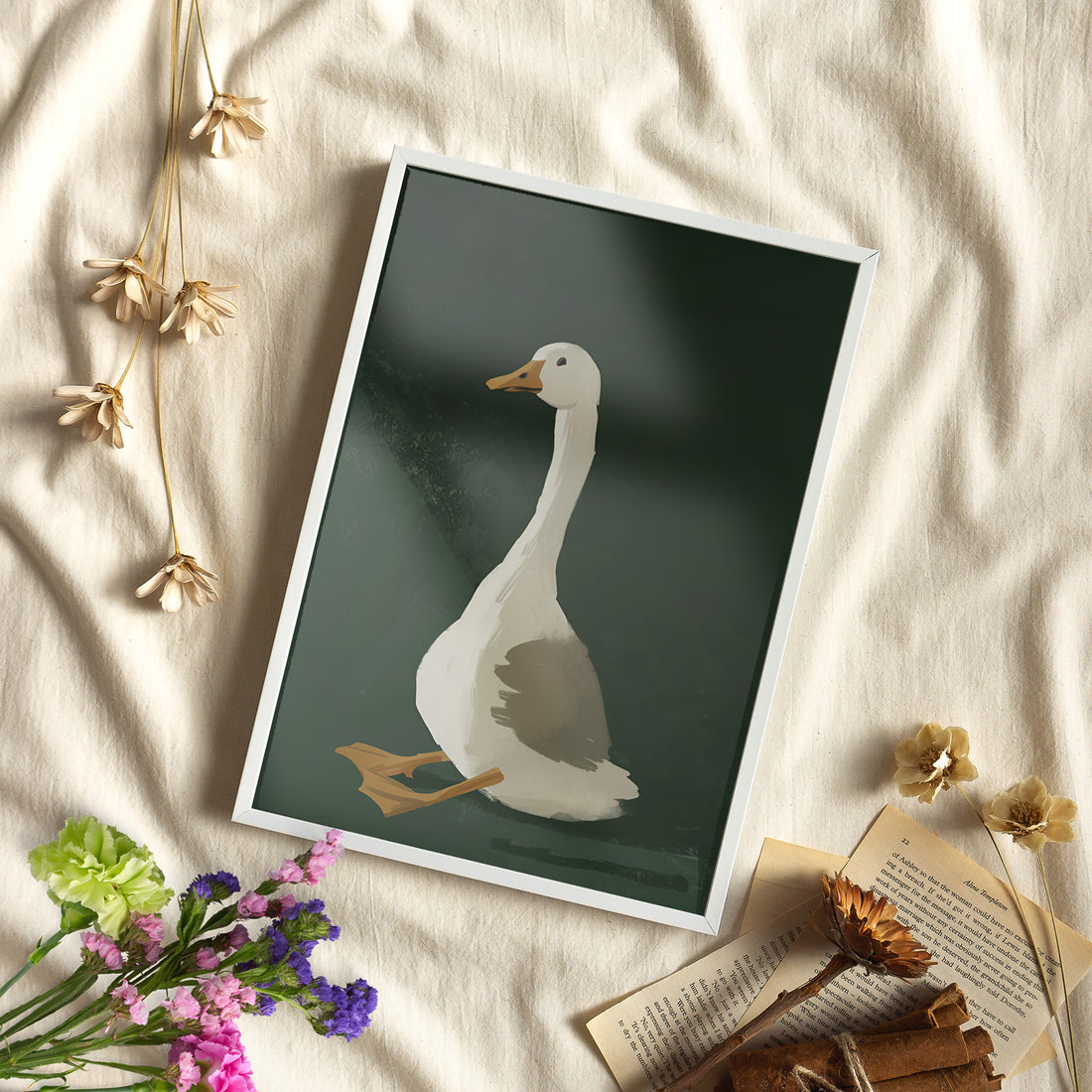 Framed Paper Print - Sitting Goose in Spotlight