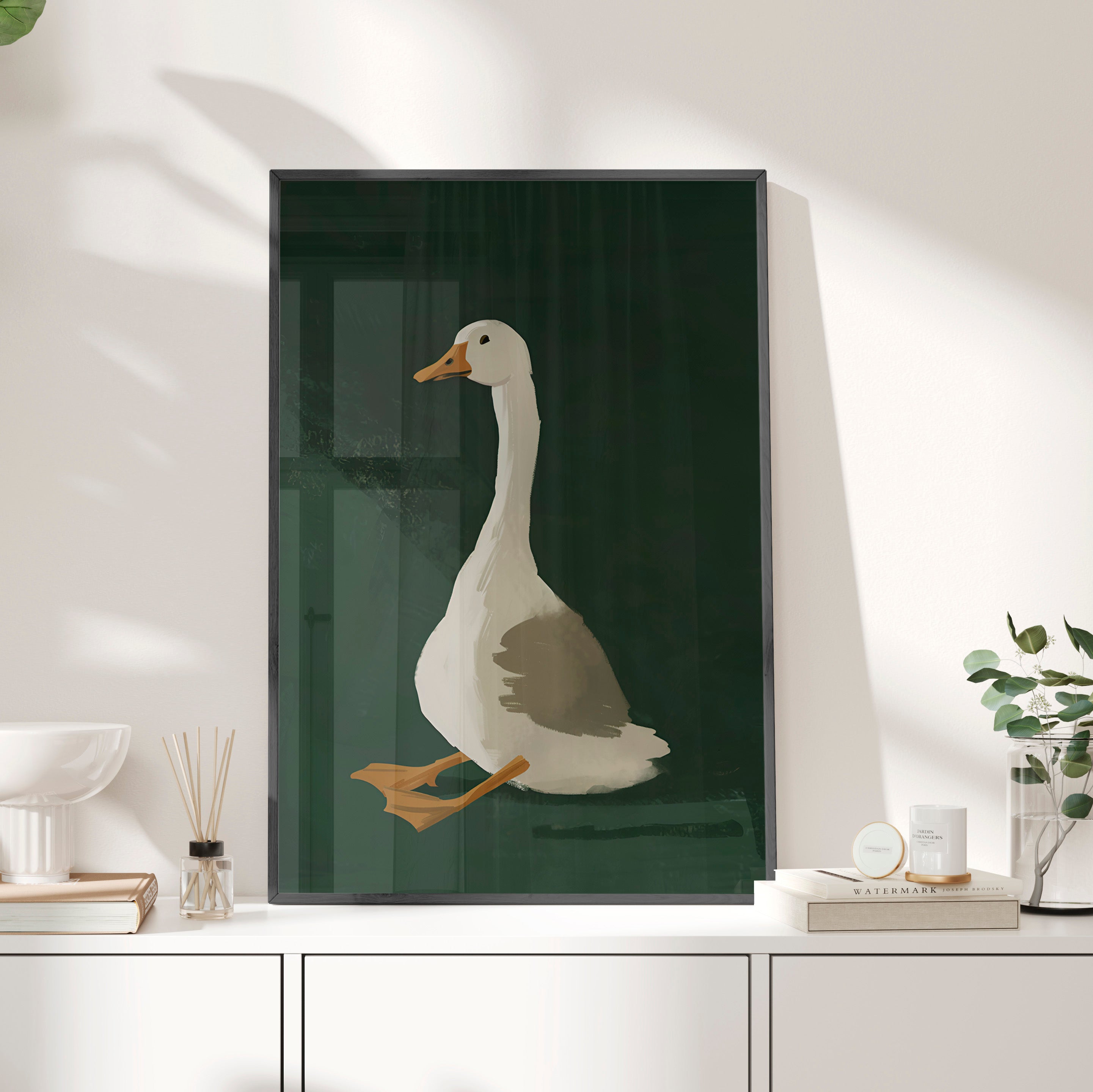 Framed Paper Print - Sitting Goose in Spotlight