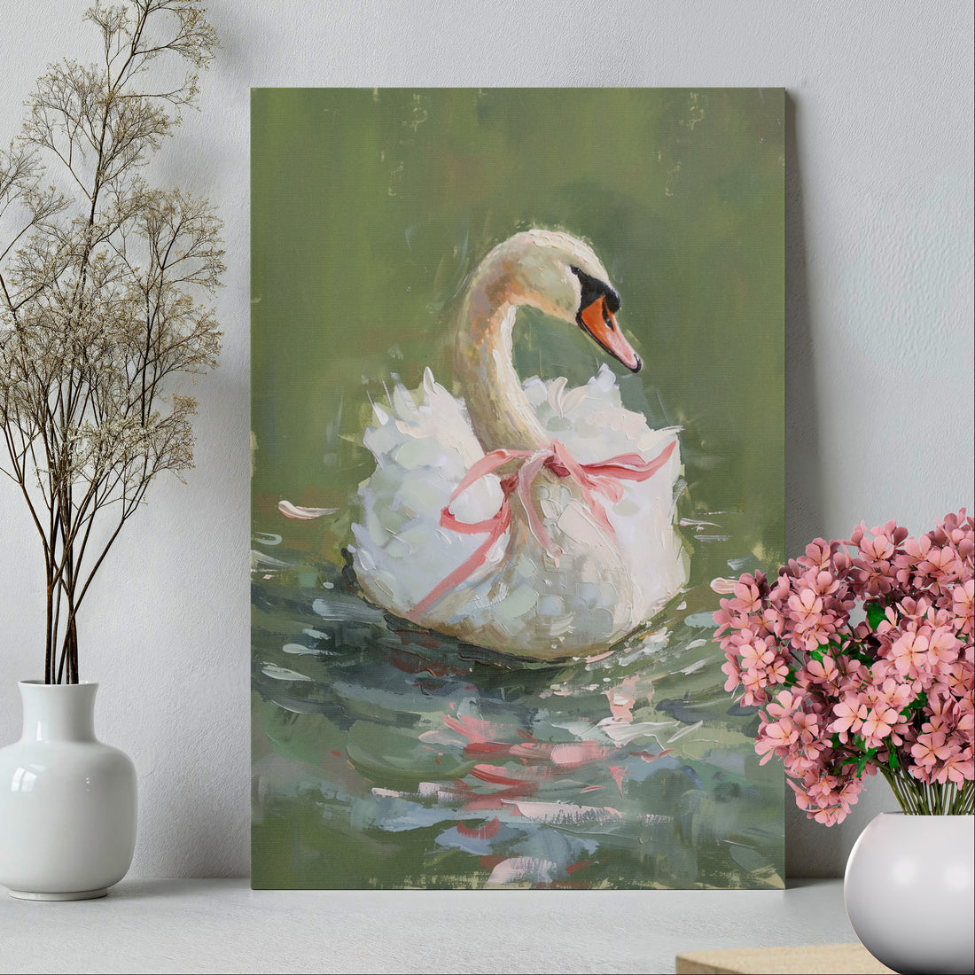 .75" Matte Canvas - Ballet Swan in Pink Bow