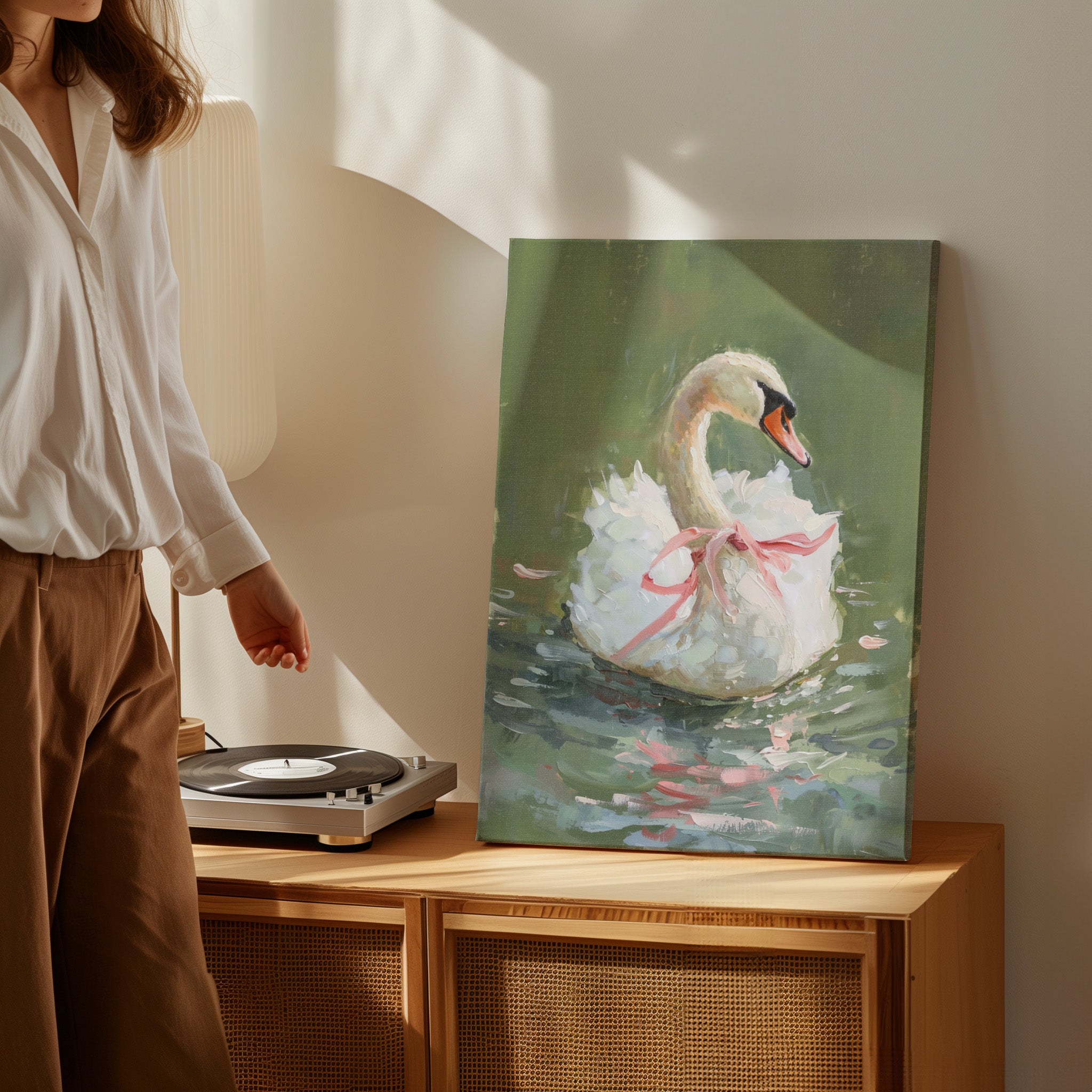 .75" Matte Canvas - Ballet Swan in Pink Bow