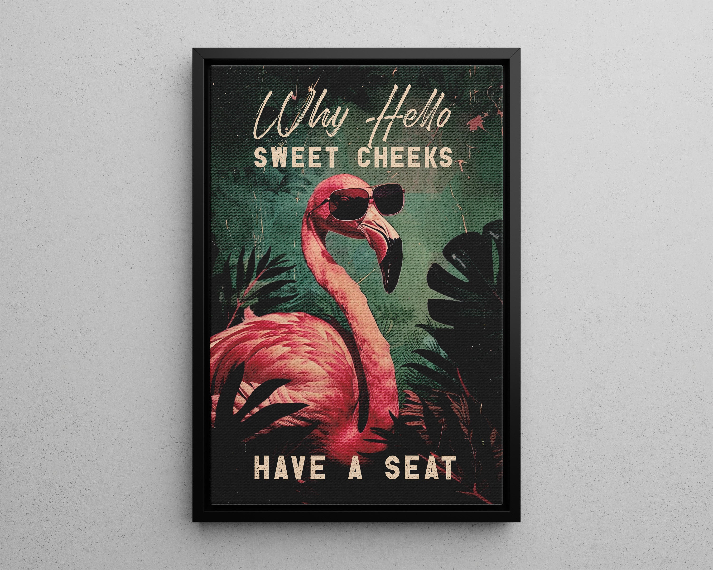 Framed Canvas - Sweet Cheeks Flamingo Welcome