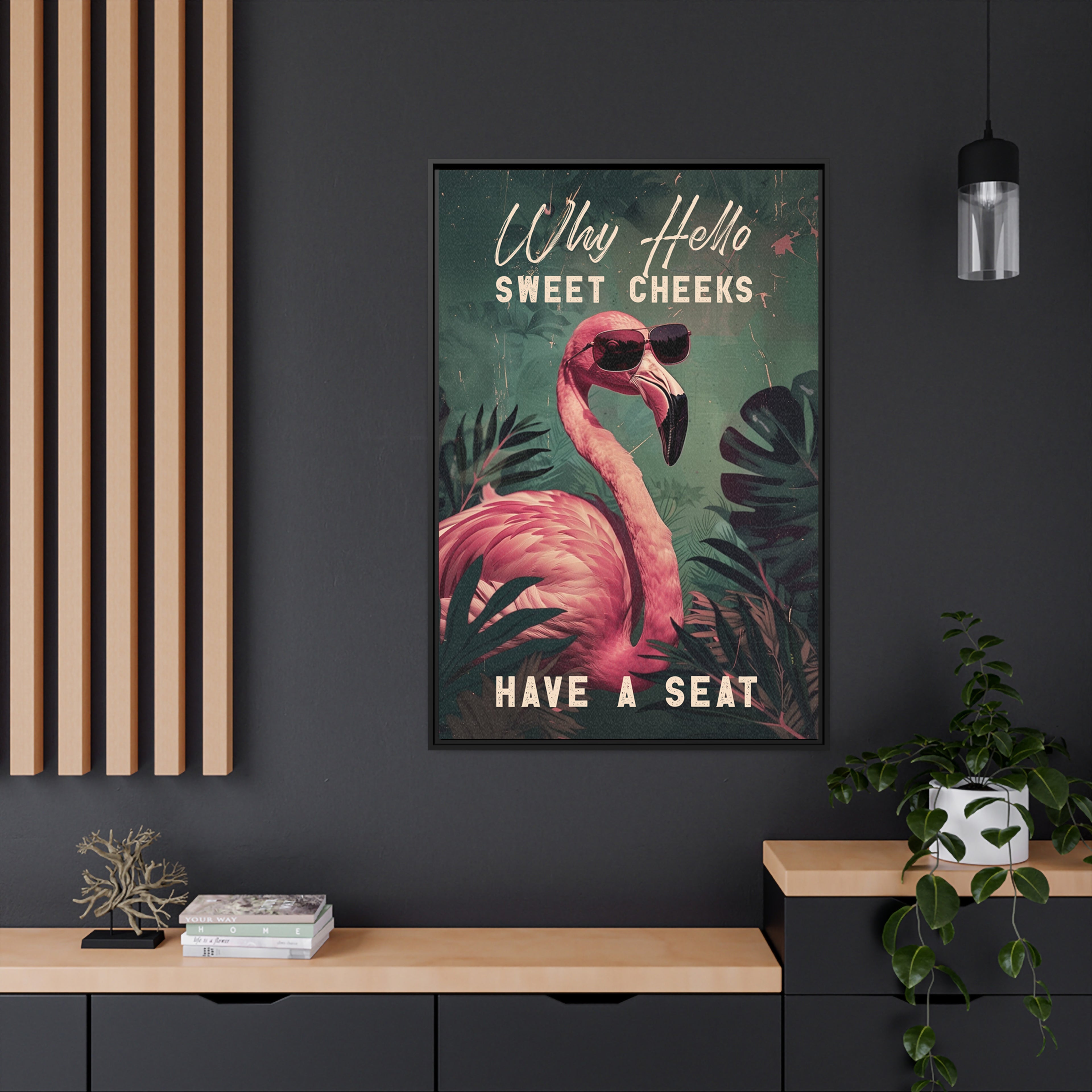 Framed Canvas - Sweet Cheeks Flamingo Welcome
