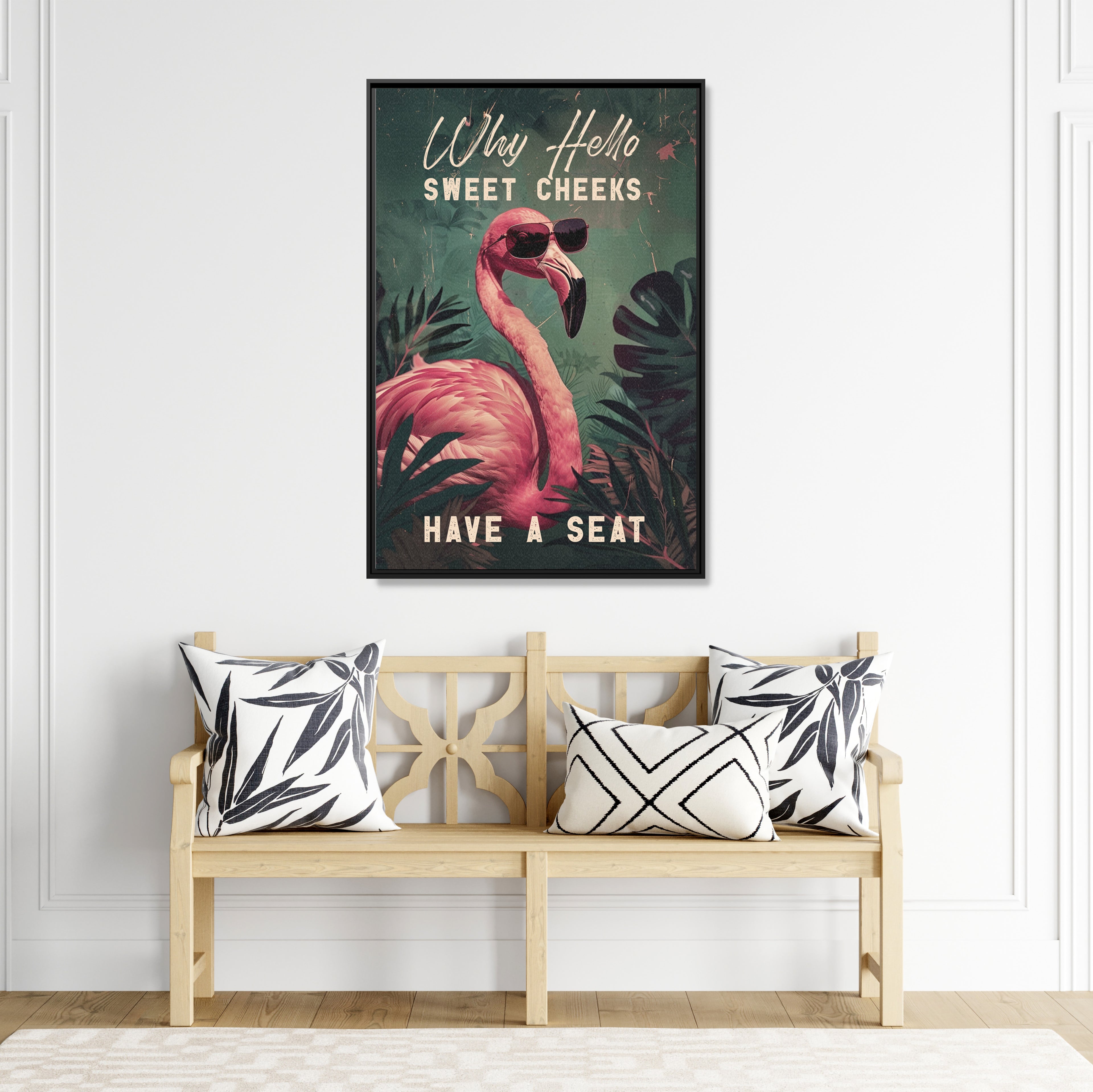 Framed Canvas - Sweet Cheeks Flamingo Welcome