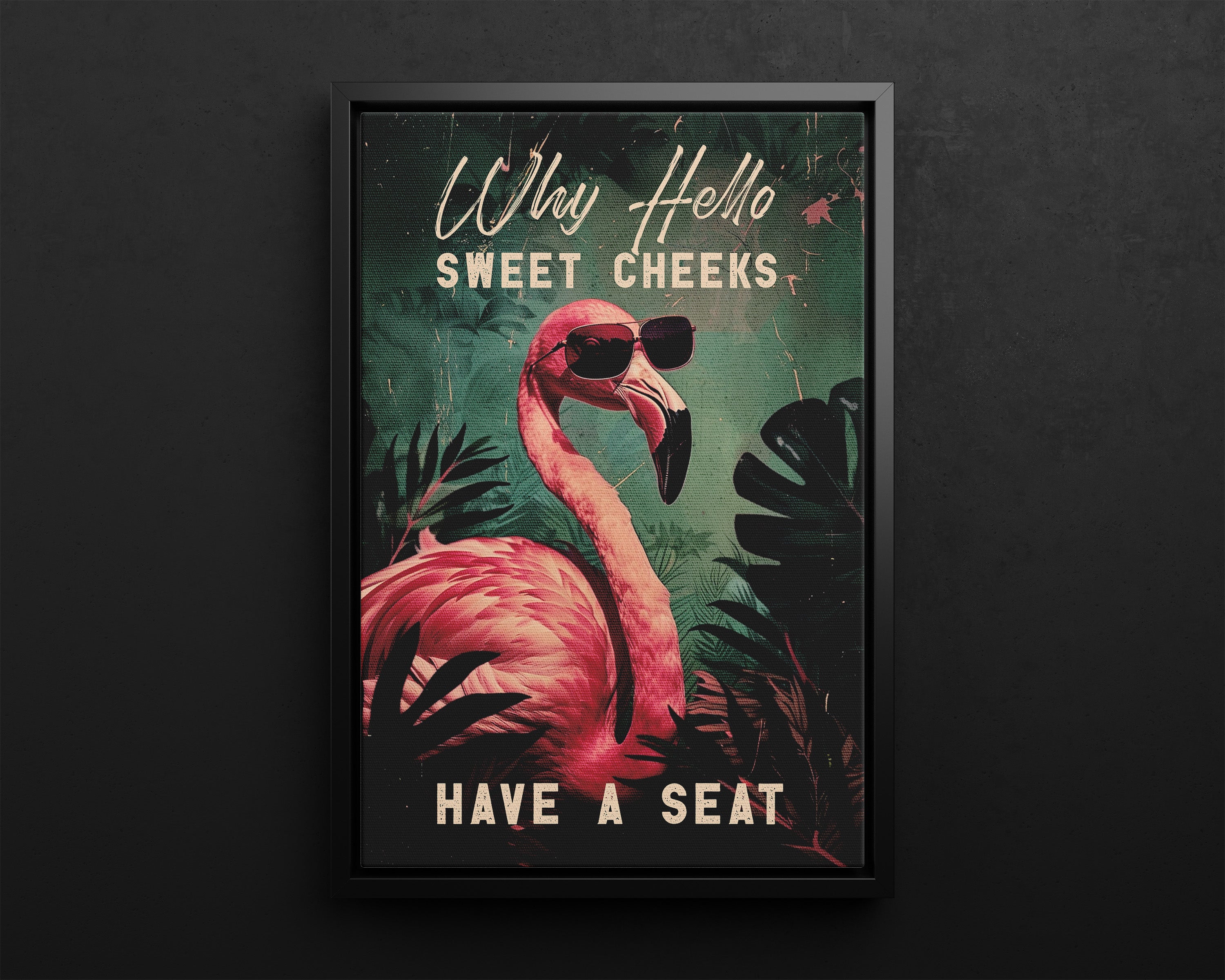 Framed Canvas - Sweet Cheeks Flamingo Welcome