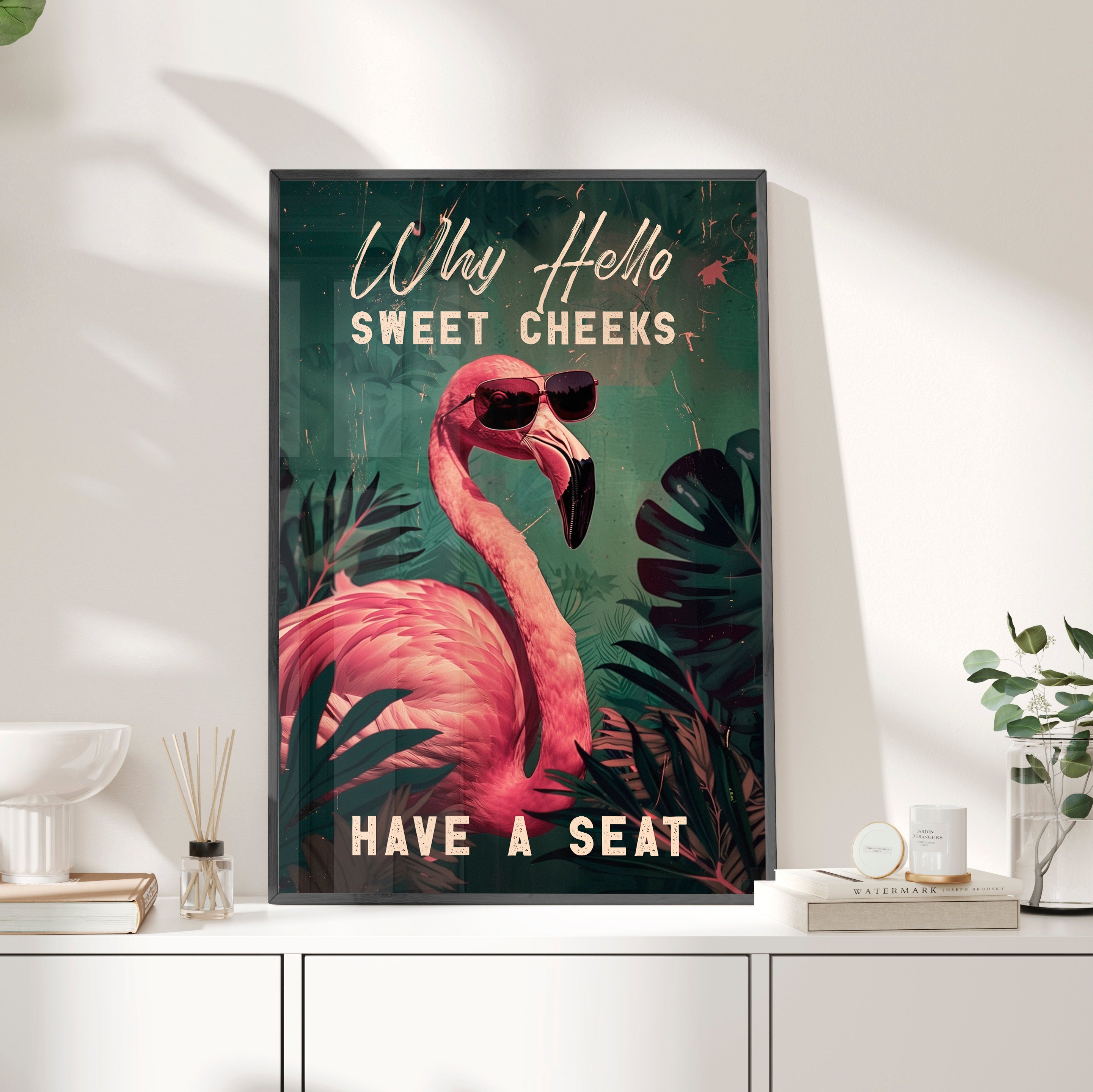 Framed Paper Print - Sweet Cheeks Flamingo Welcome