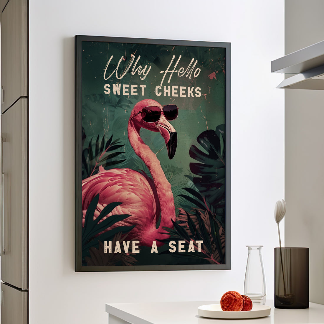 Framed Paper Print - Sweet Cheeks Flamingo Welcome