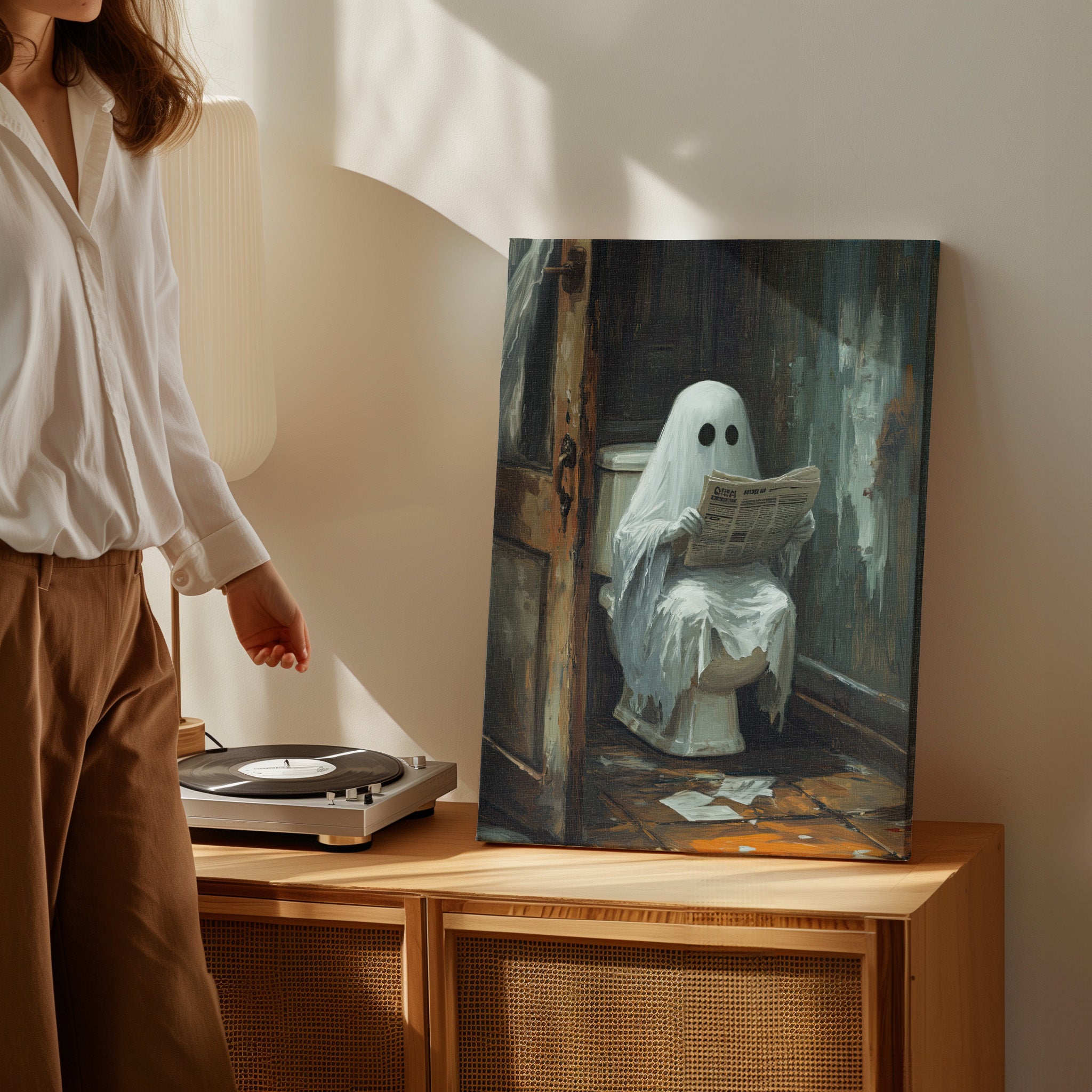 .75" Matte Canvas - Ghostly Bathroom Break