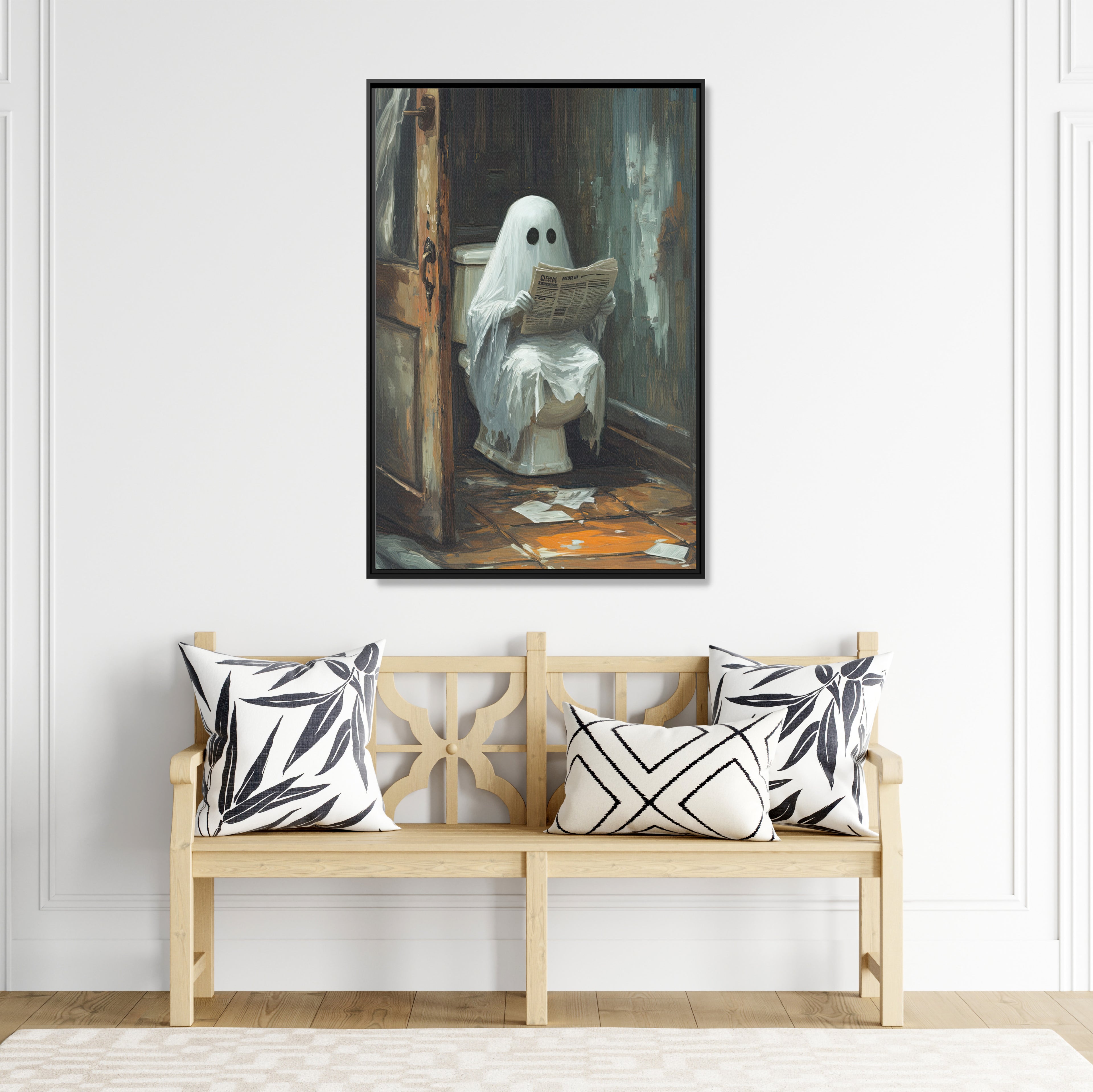 Framed Canvas - Ghostly Bathroom Break