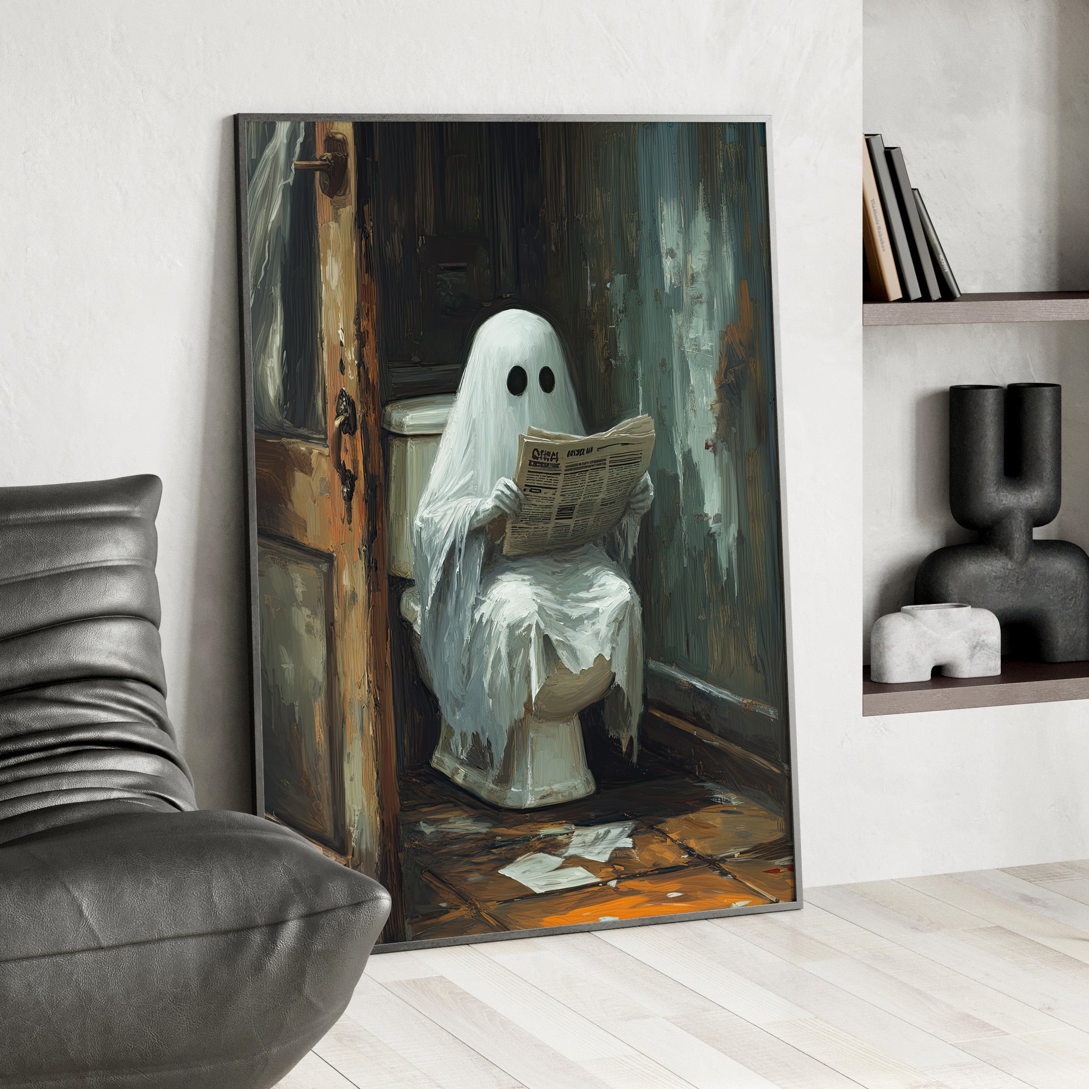 Framed Paper Print - Ghostly Bathroom Break