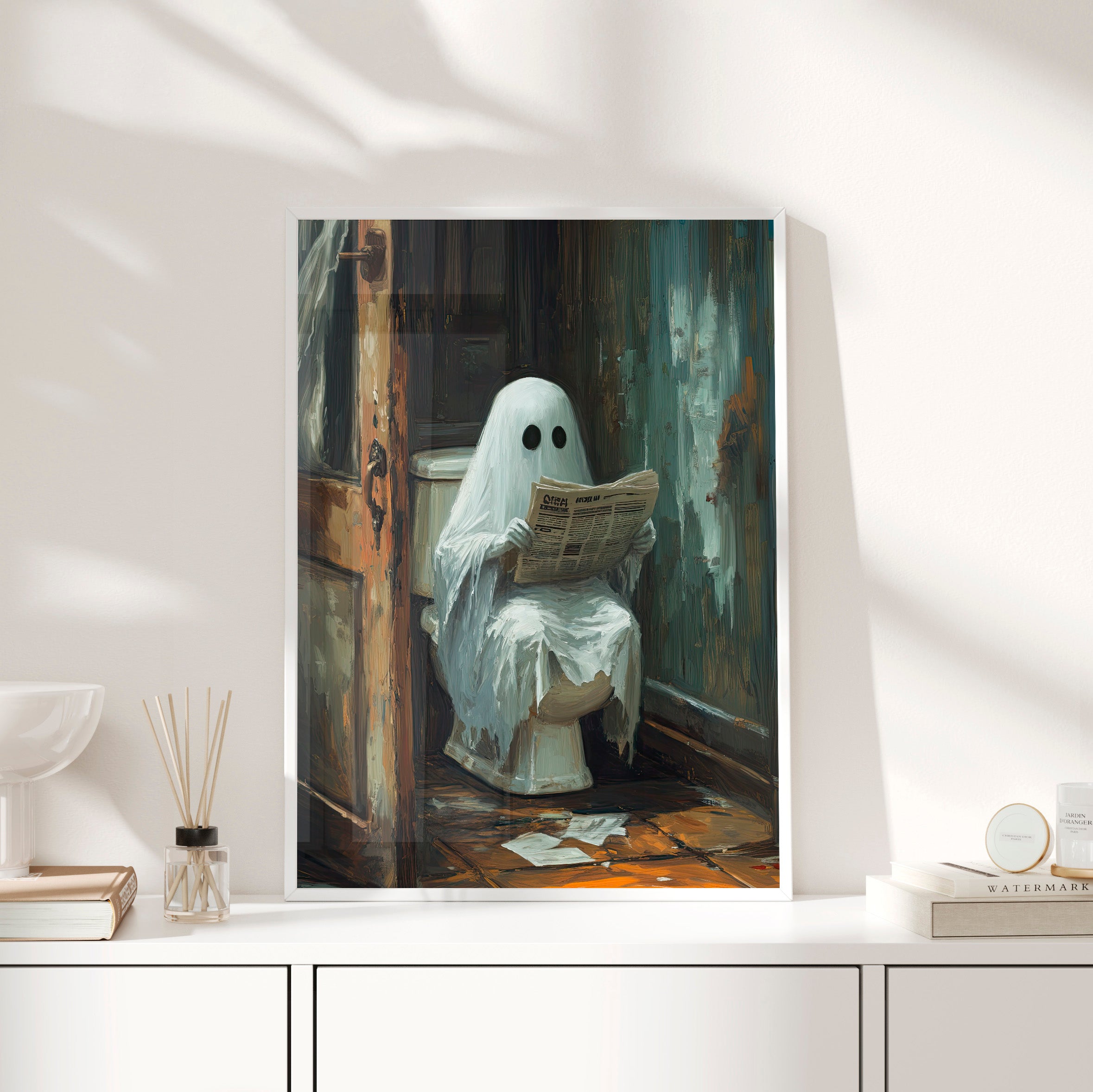 Framed Paper Print - Ghostly Bathroom Break