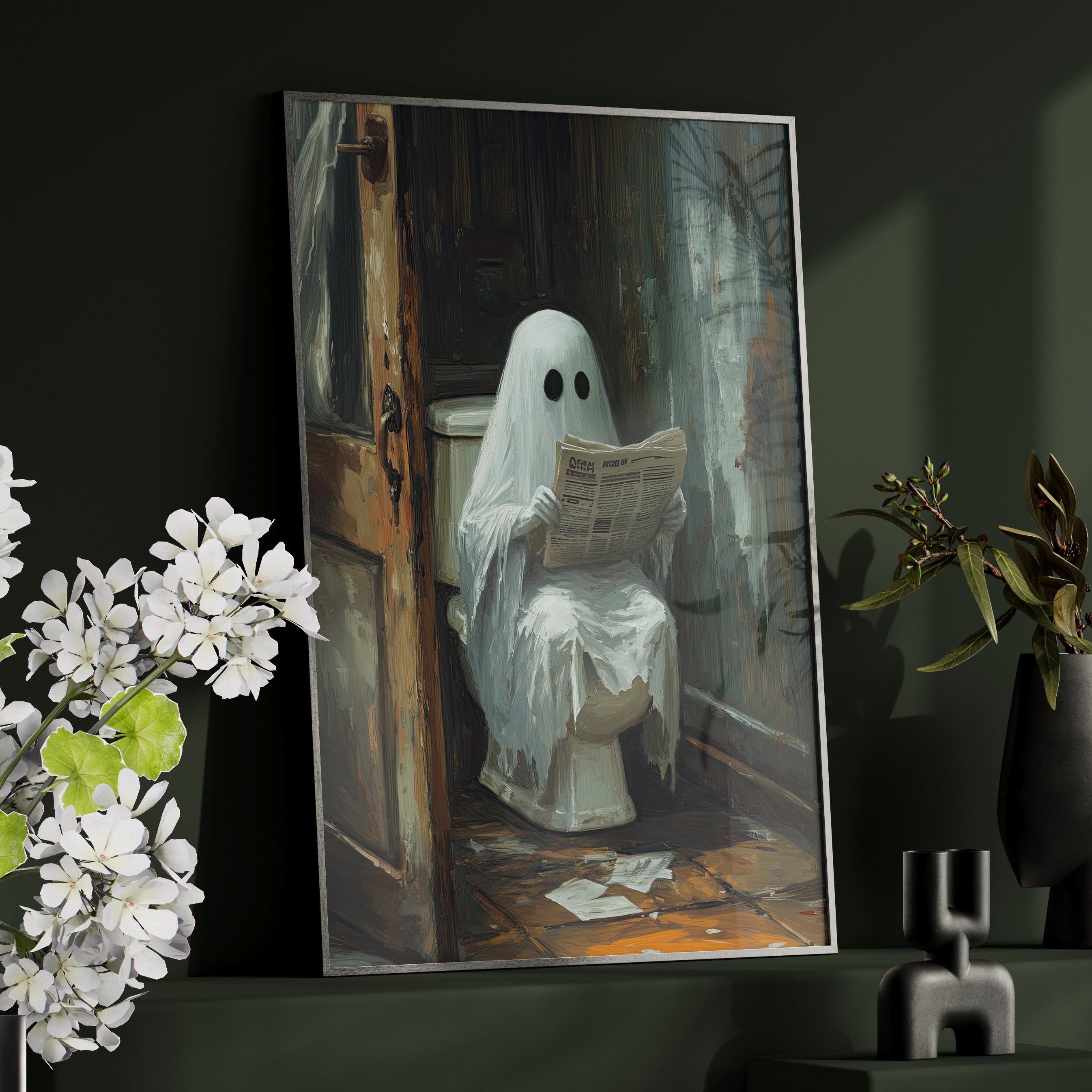 Framed Paper Print - Ghostly Bathroom Break