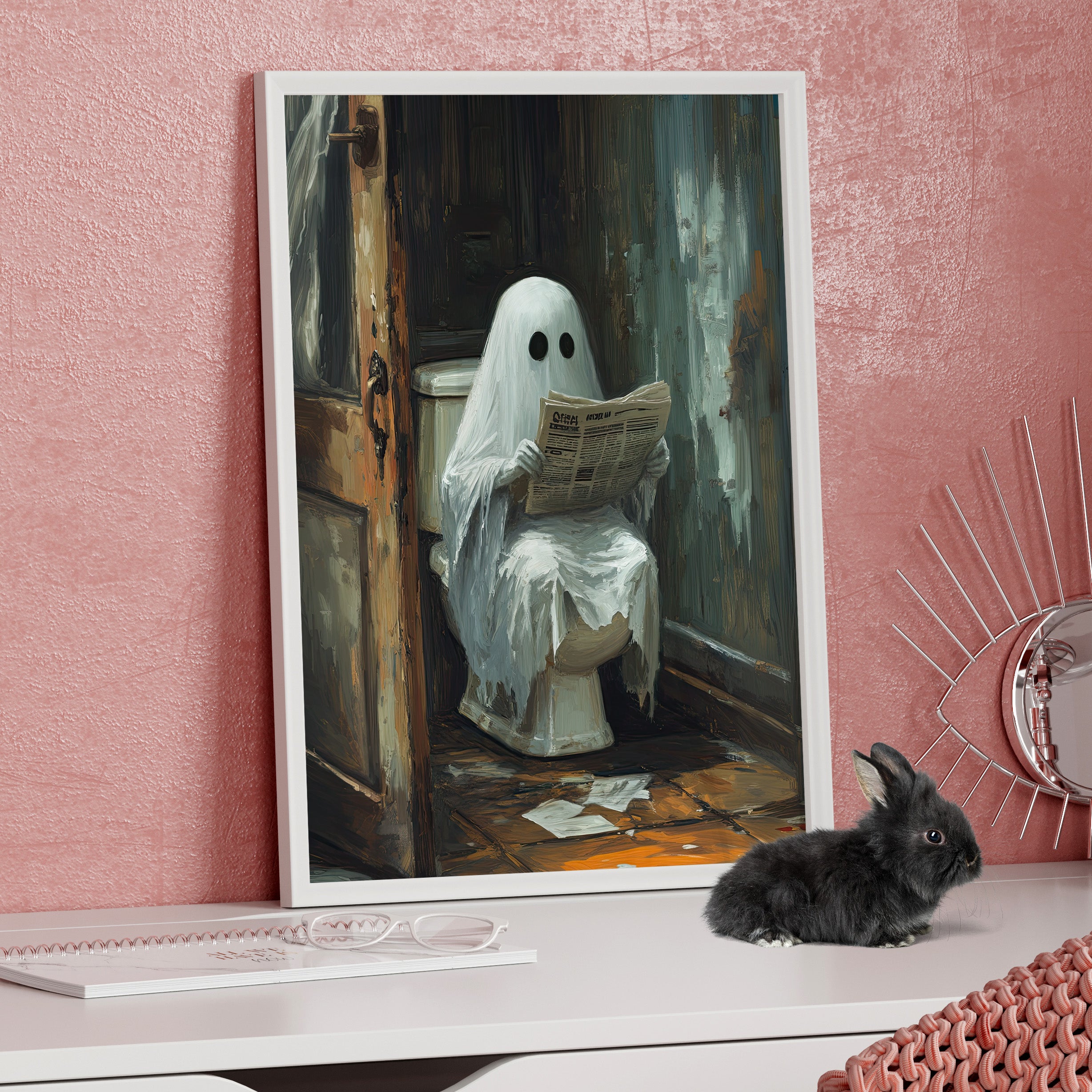 Framed Paper Print - Ghostly Bathroom Break
