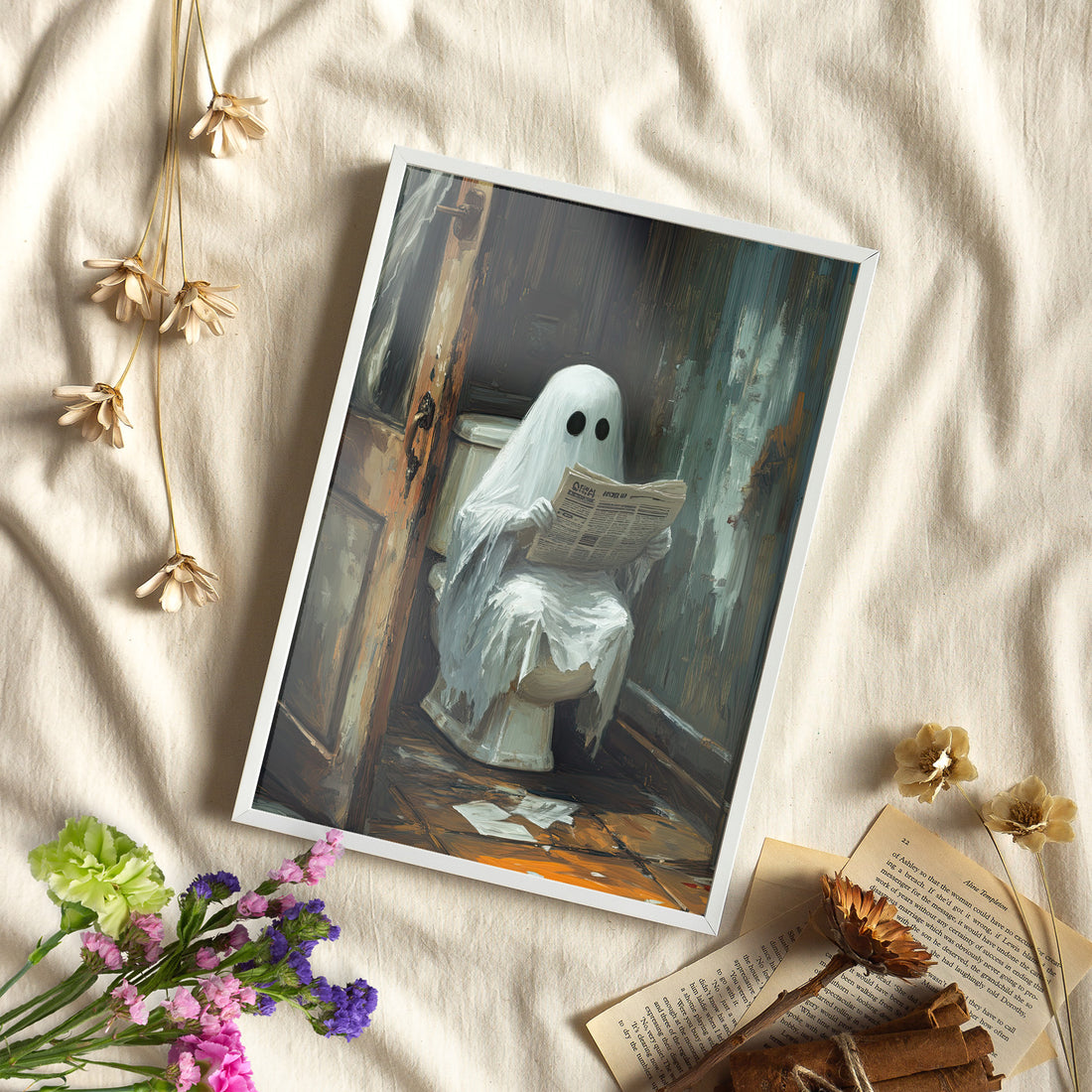 Framed Paper Print - Ghostly Bathroom Break