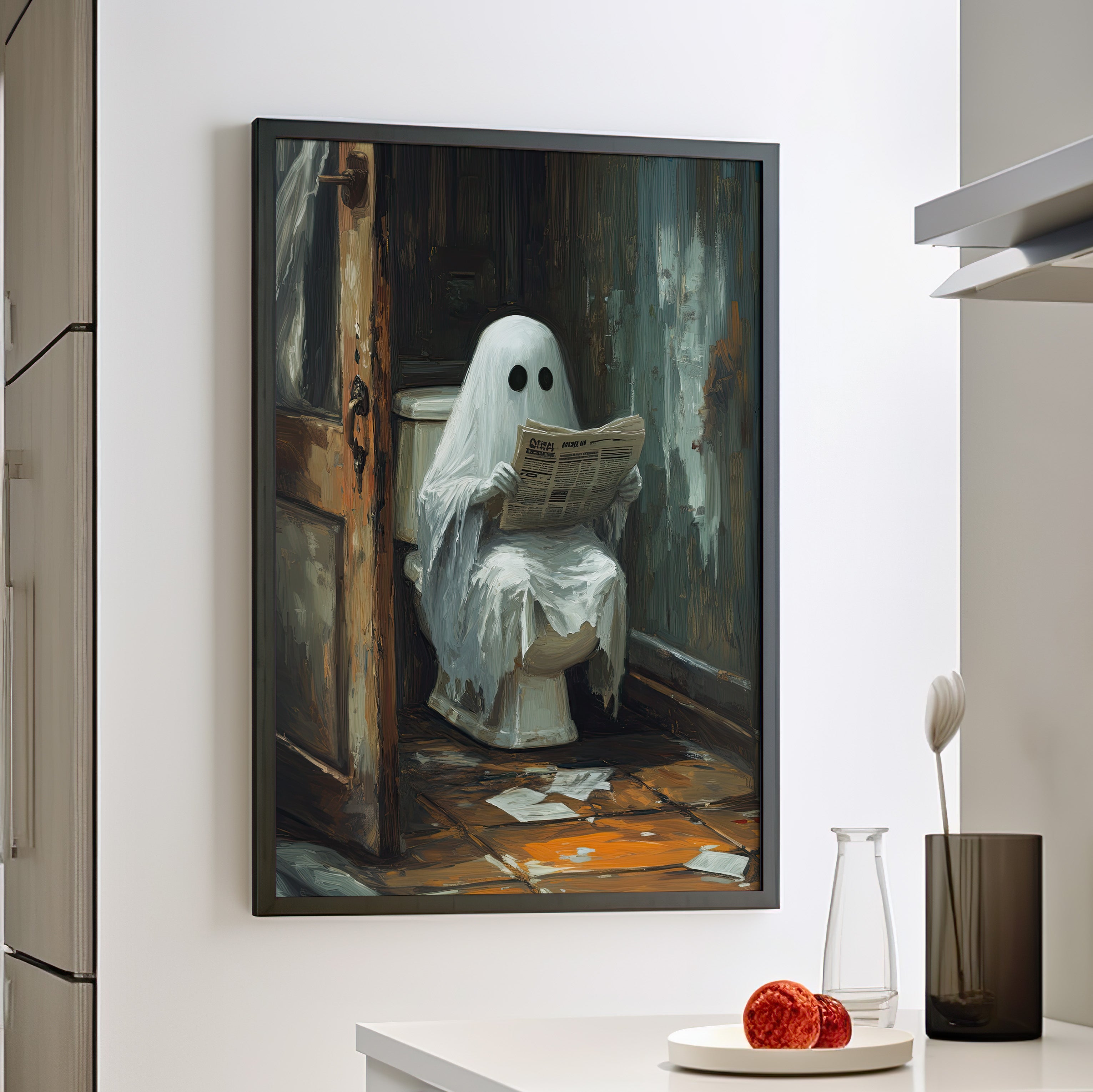 Framed Paper Print - Ghostly Bathroom Break