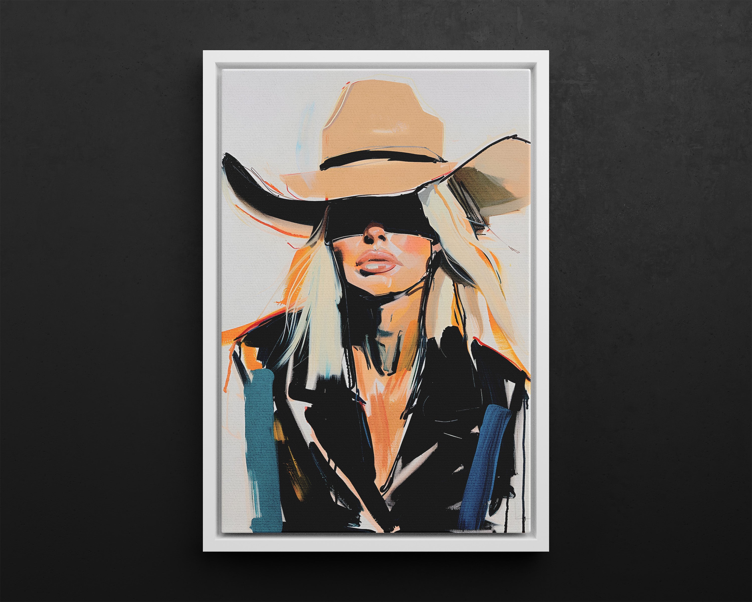 Framed Canvas - Blindfolded Cowgirl Charm