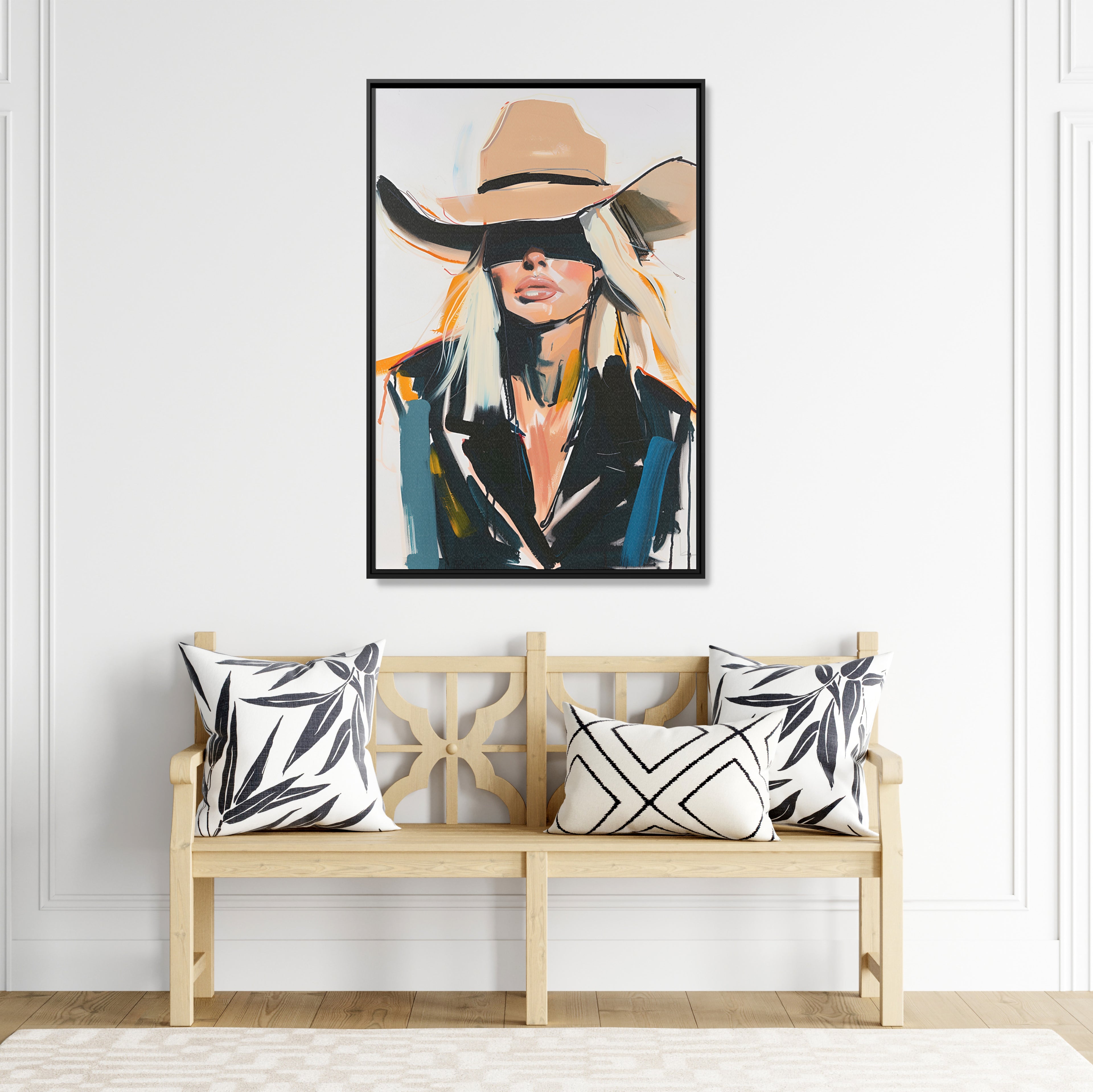 Framed Canvas - Blindfolded Cowgirl Charm