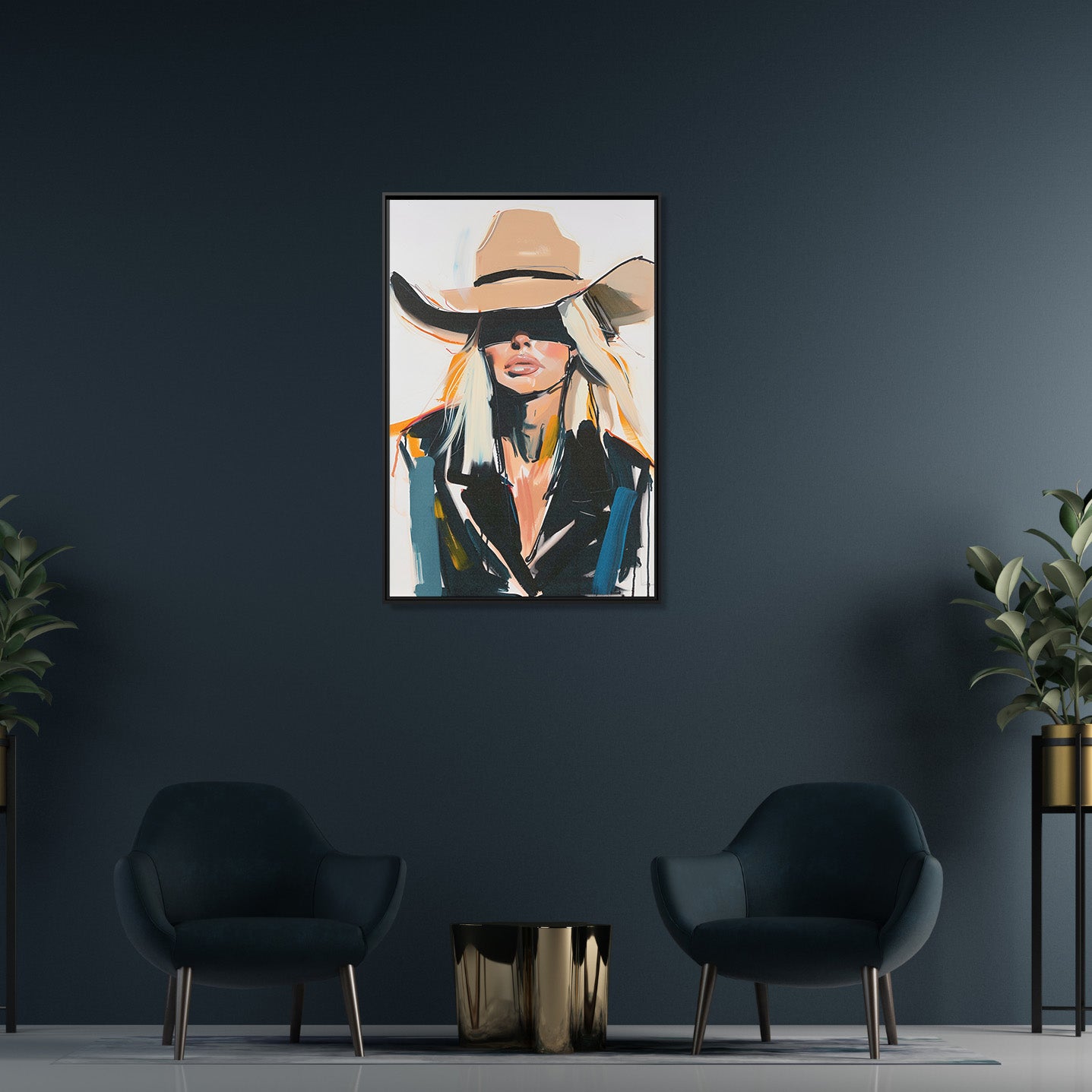 Framed Canvas - Blindfolded Cowgirl Charm