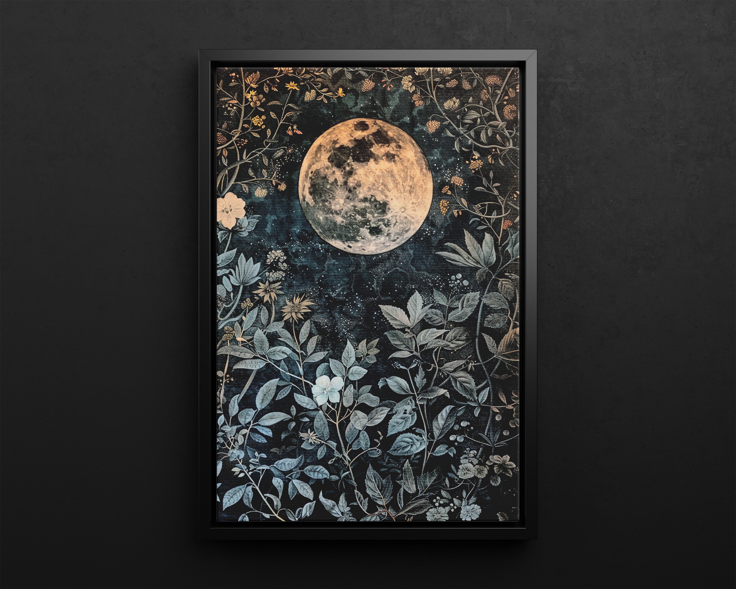Framed Canvas - Midnight Moonlit Garden