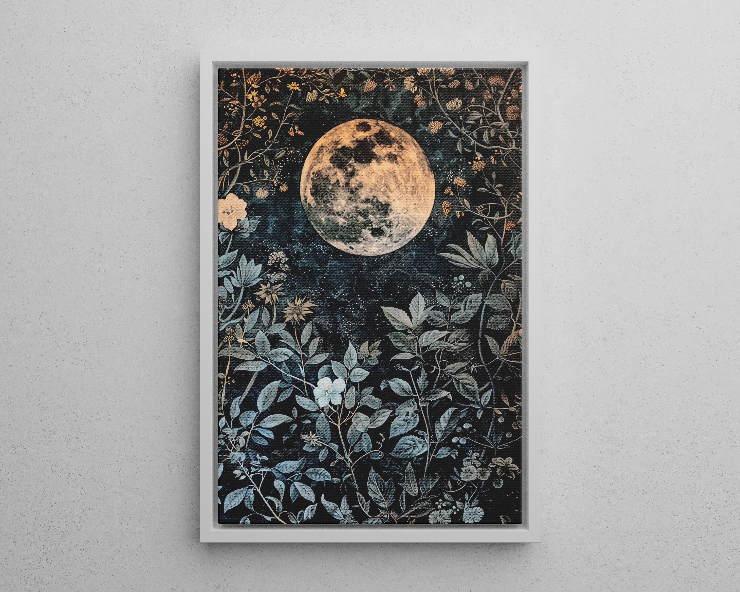 Framed Canvas - Midnight Moonlit Garden