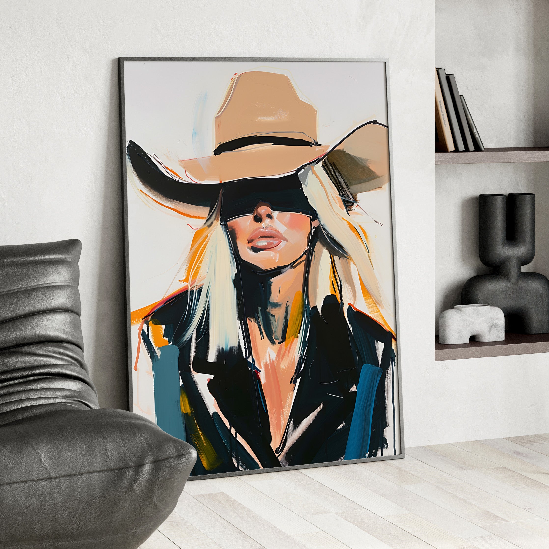 Framed Paper Print - Blindfolded Cowgirl Charm