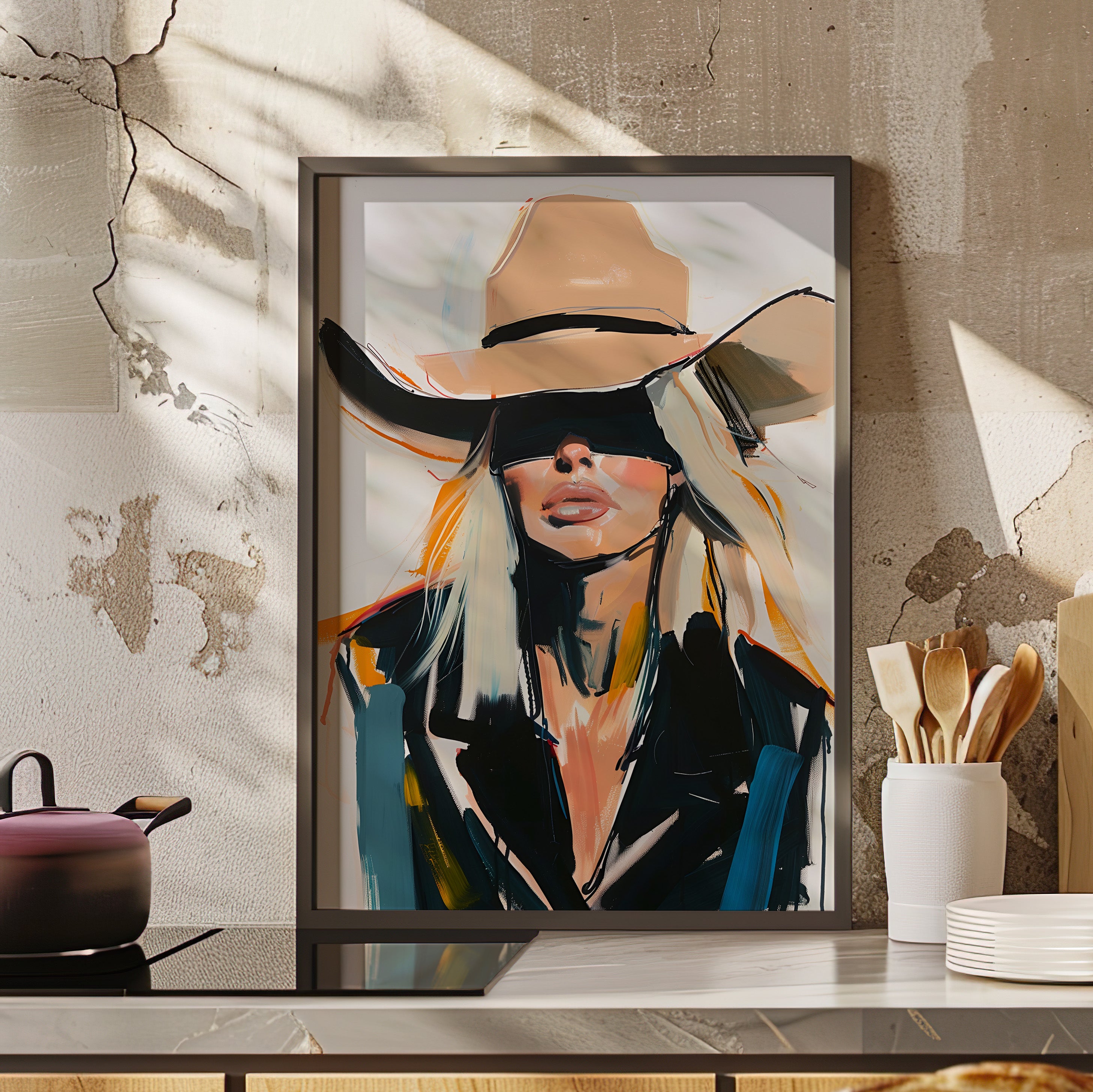 Framed Paper Print - Blindfolded Cowgirl Charm